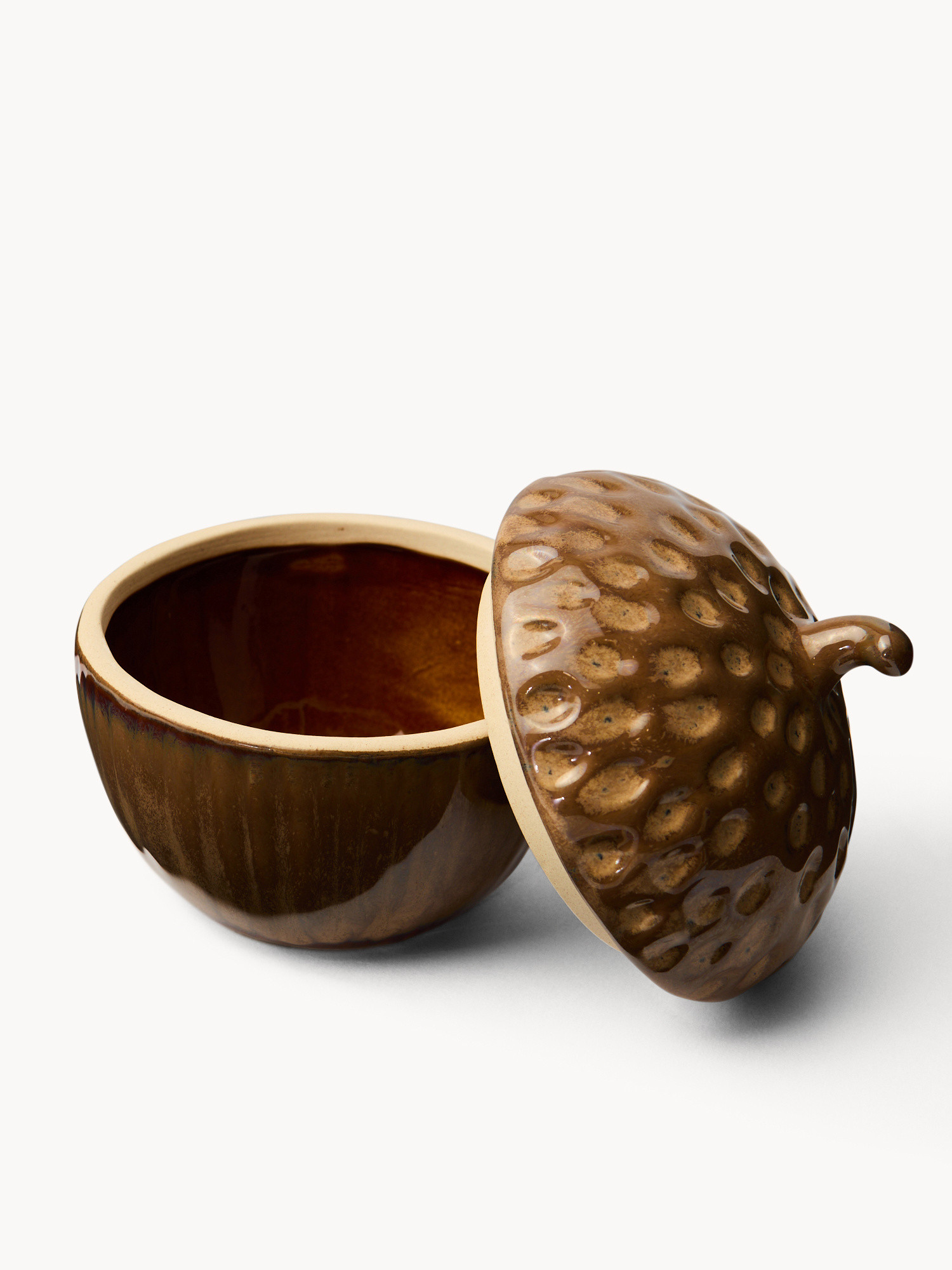 Ceramic jar with acorn motif, Brown, large image number 1