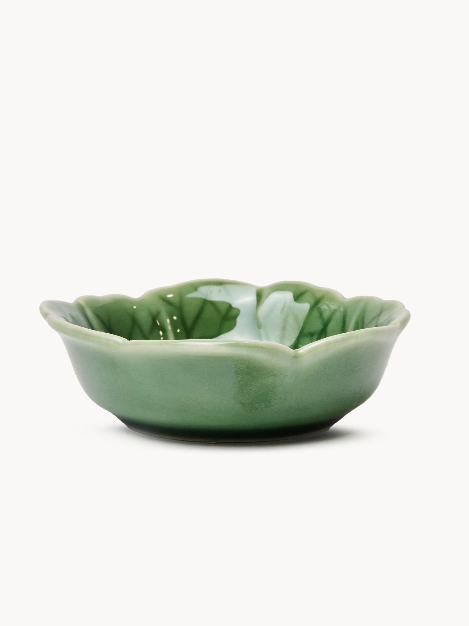 Cabbage-leaf-shaped porcelain bowl, Green, large image number 0