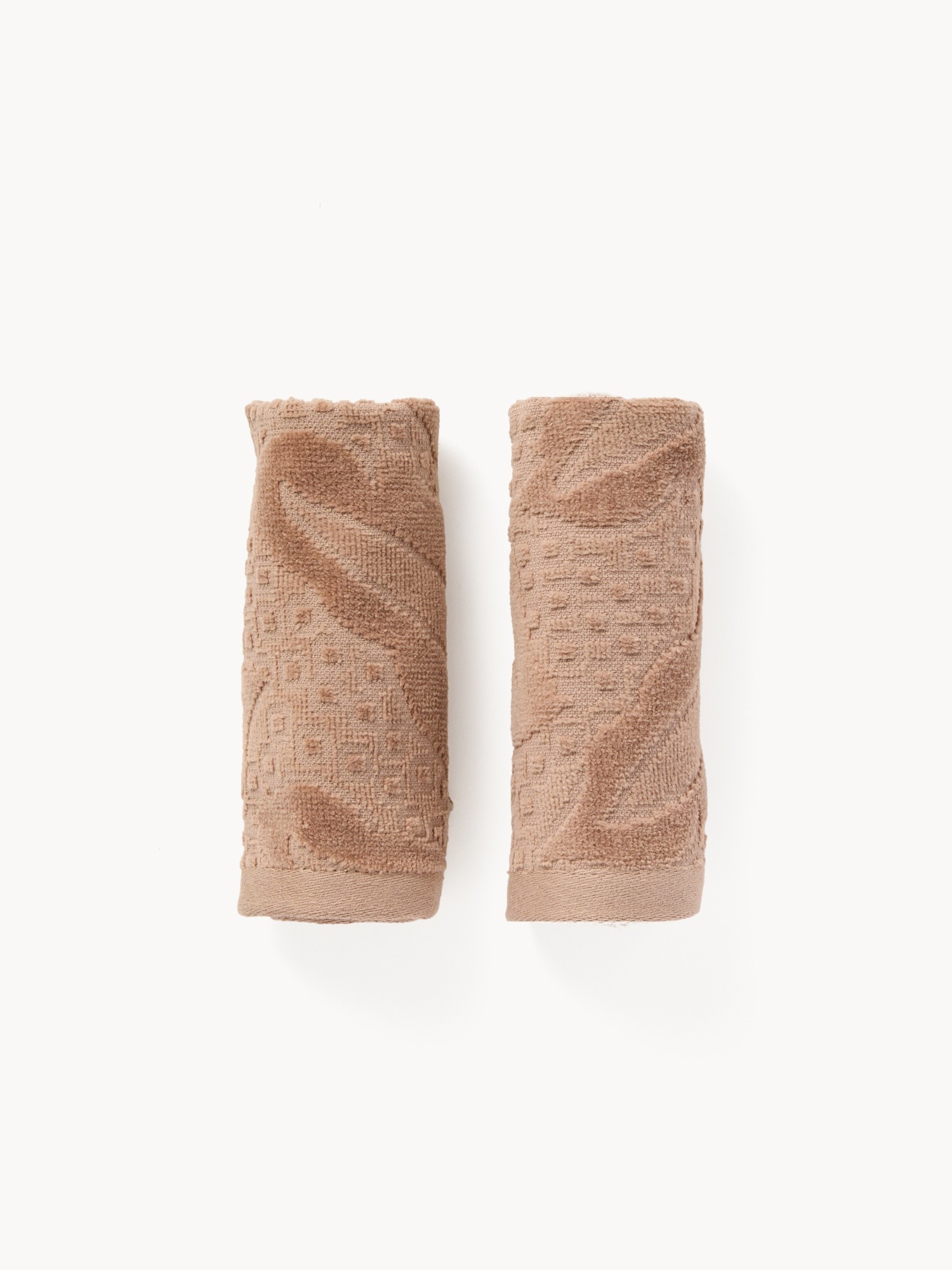Set of 2 cotton velour washcloths with a jacquard leaf motif, Dark Beige, large image number 0