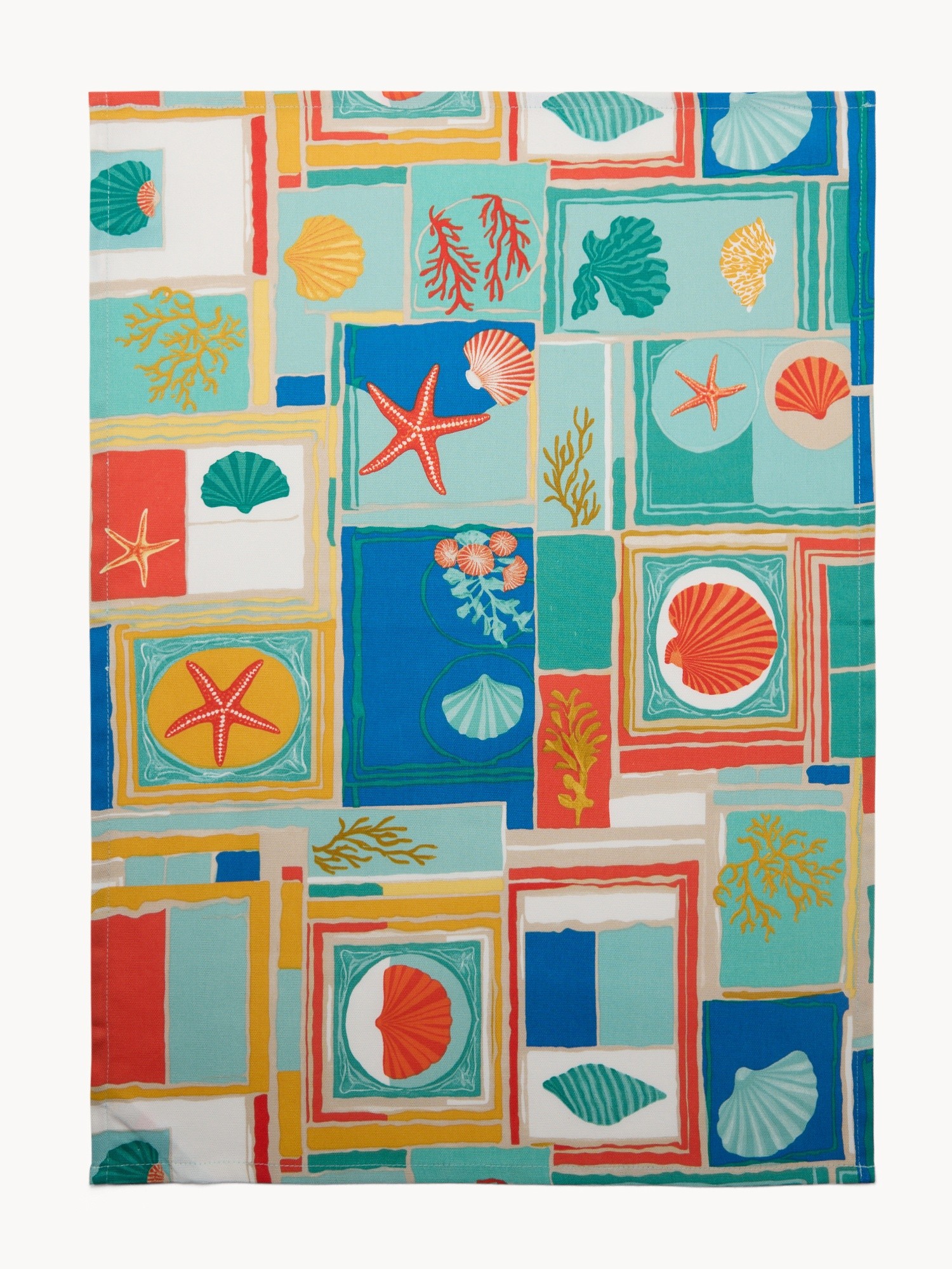 Set of 2 Cotton Panama Tea Towels with Geometric Print - Introductory Price, Verde/Azzurro, large image number 1