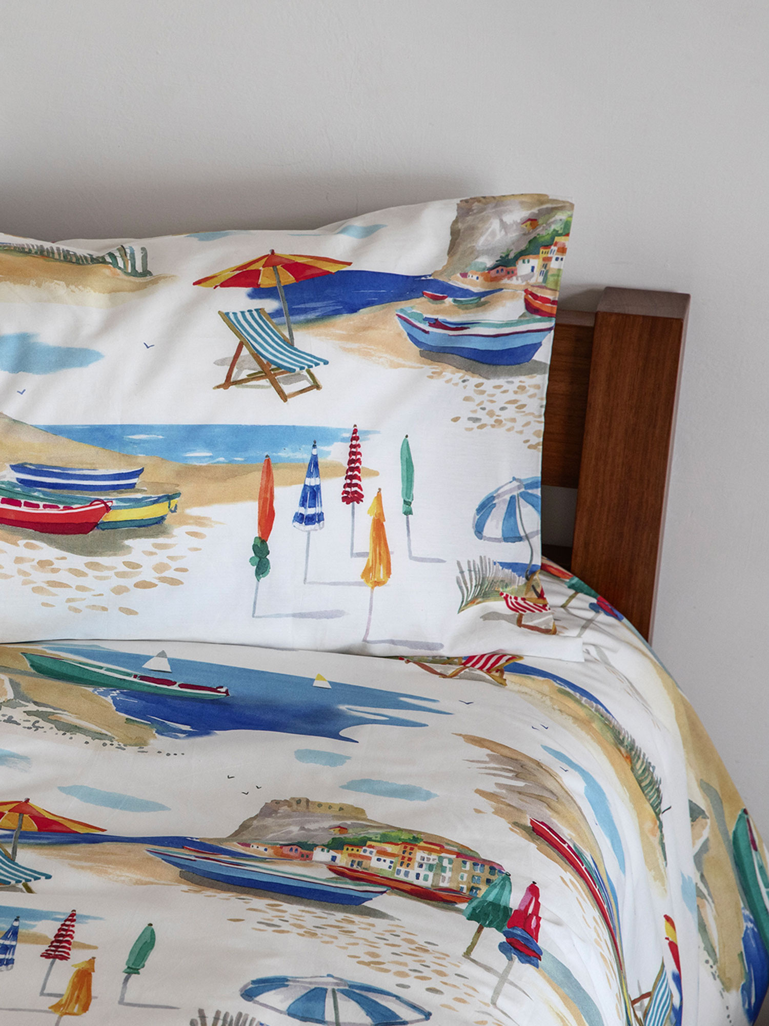 Flat sheet in cotton percale with beach pattern, Multicolor, large image number 3