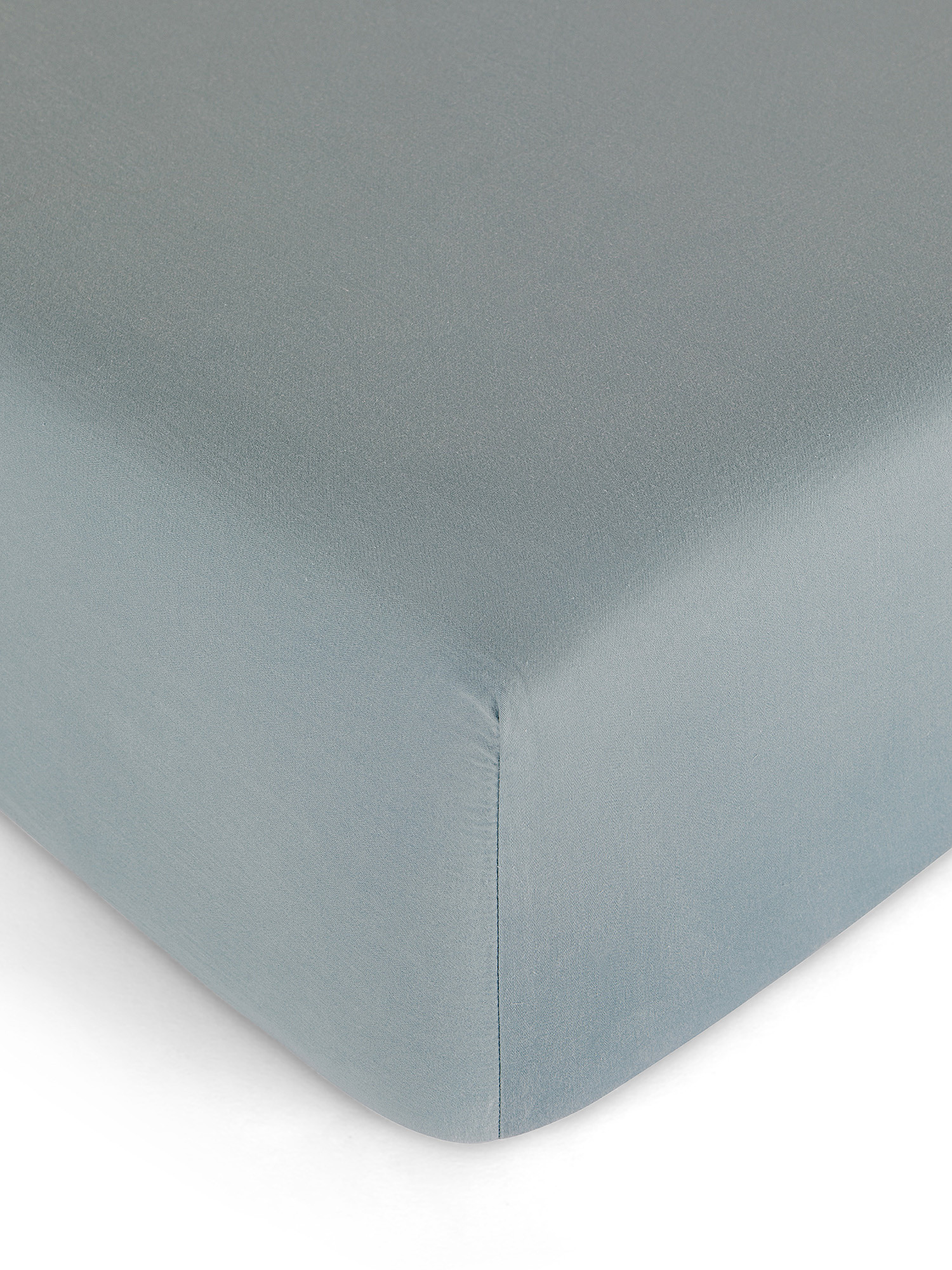 Zefiro solid color cotton satin fitted sheet, Blue, large image number 0