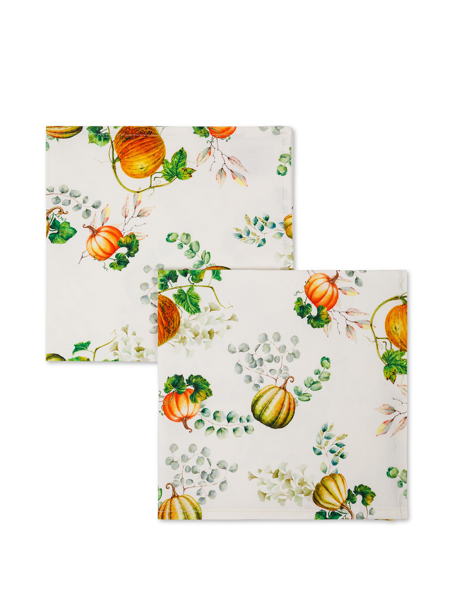 Set of 2 cotton drill napkins with pumpkin motif by Tessitura Randi, White, large image number 0