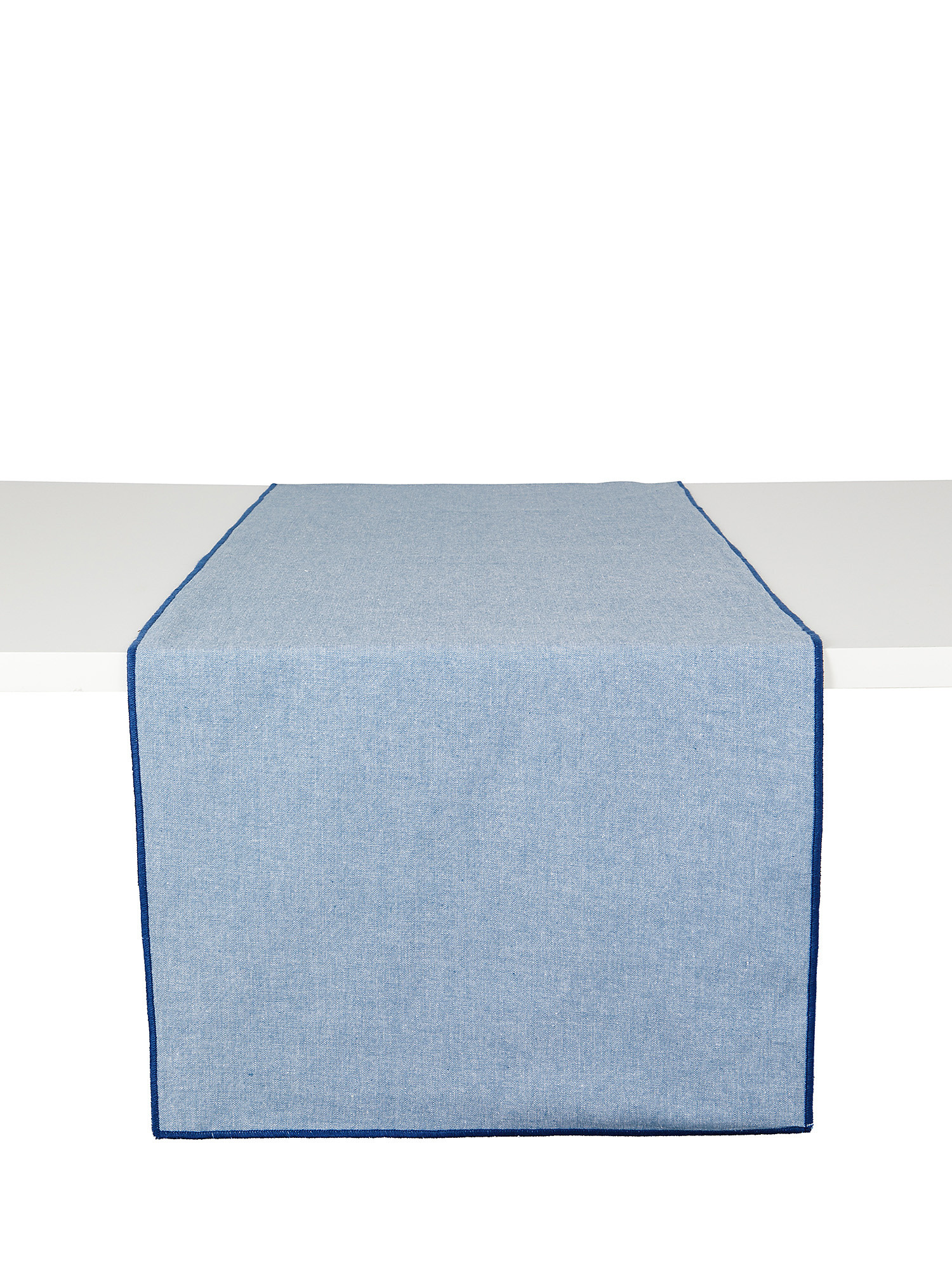 Chambre cotton table runner with contrasting hem, Blue, large image number 0