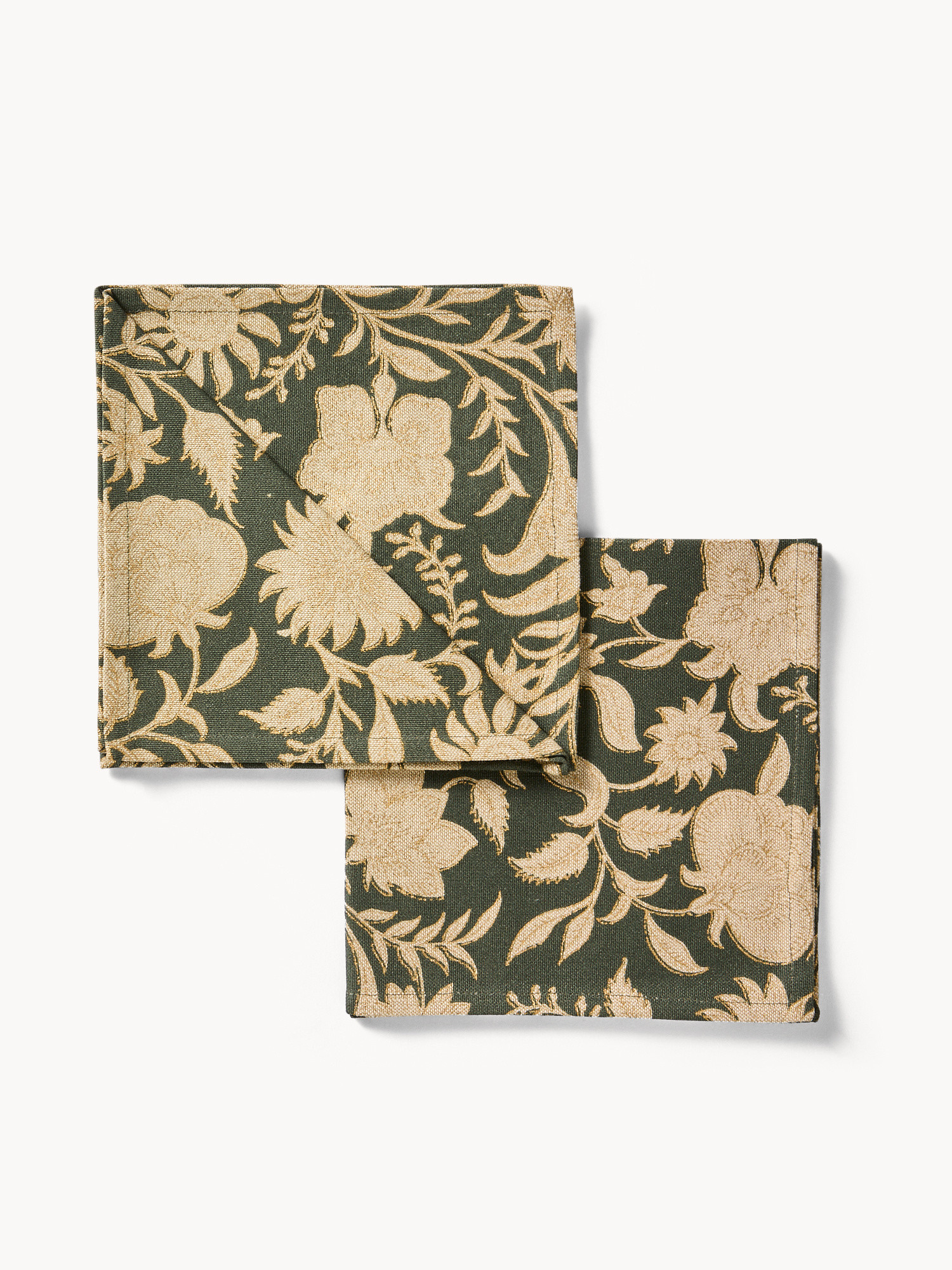 Set of 2 pure cotton napkins with hand-printed design and gold details, Green, large image number 0