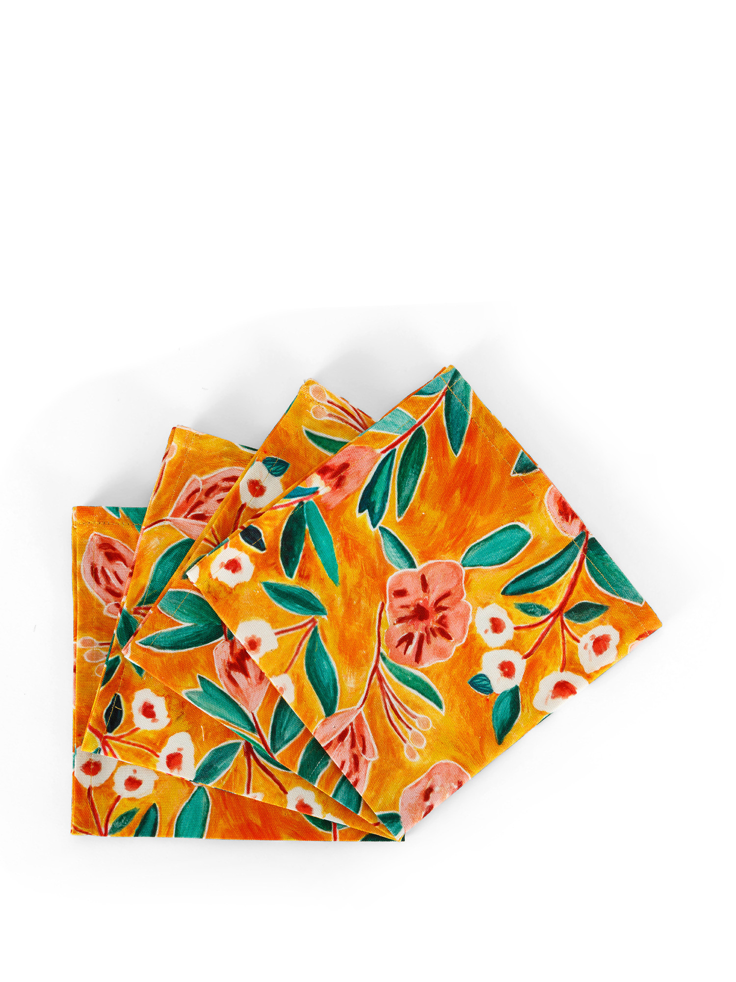 Set 4 tovaglioli puro cotone stampa digitale floreale, Arancione, large image number 0