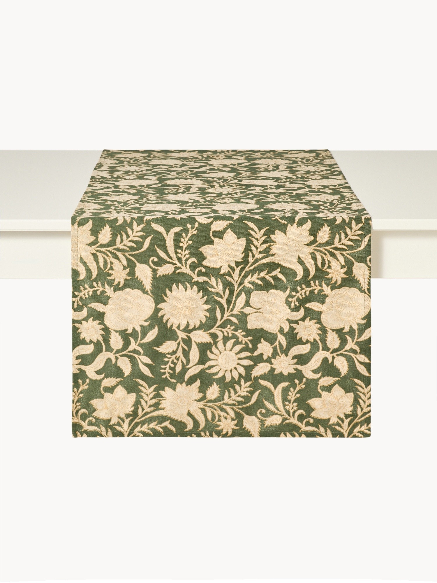 Runner in puro cotone con stampa manuale e dettagli d'oro, Verde, large image number 1