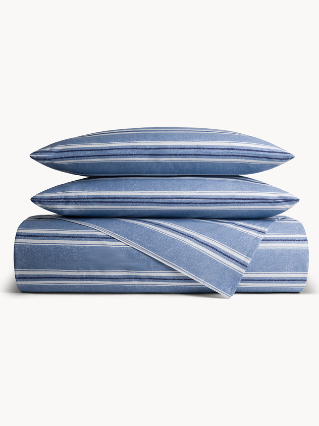 Cotton percale striped duvet cover set