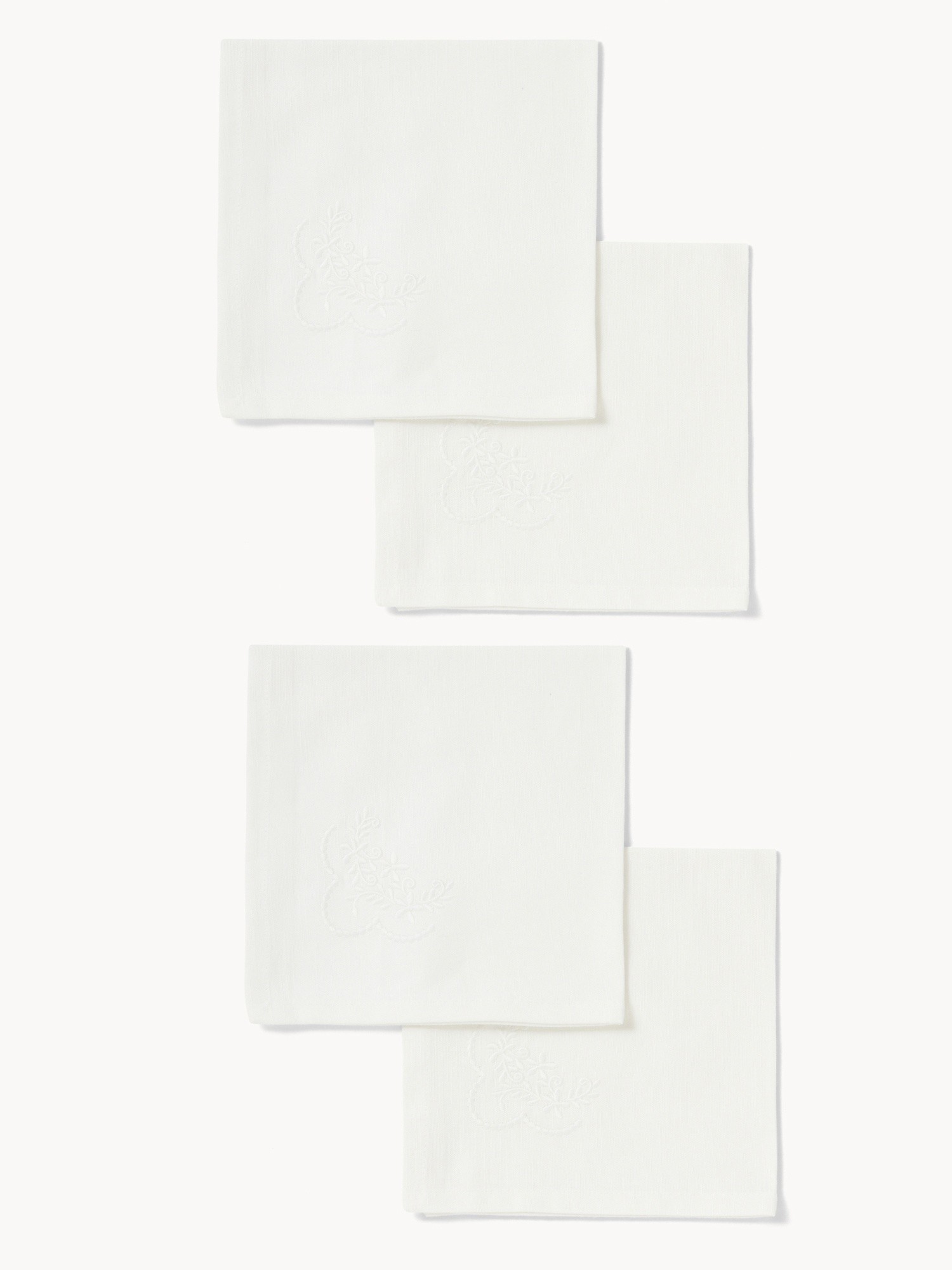 Set di 4 tovaglioli in puro cotone con ricamo floreale - Prezzo di lancio, Bianco, large image number 0