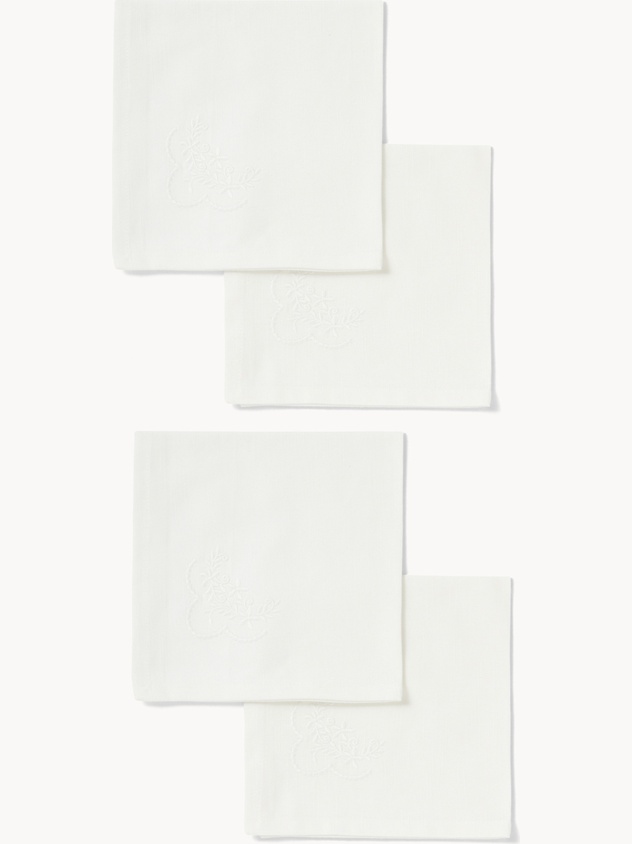 Set di 4 tovaglioli in puro cotone con ricamo floreale - Prezzo di lancio