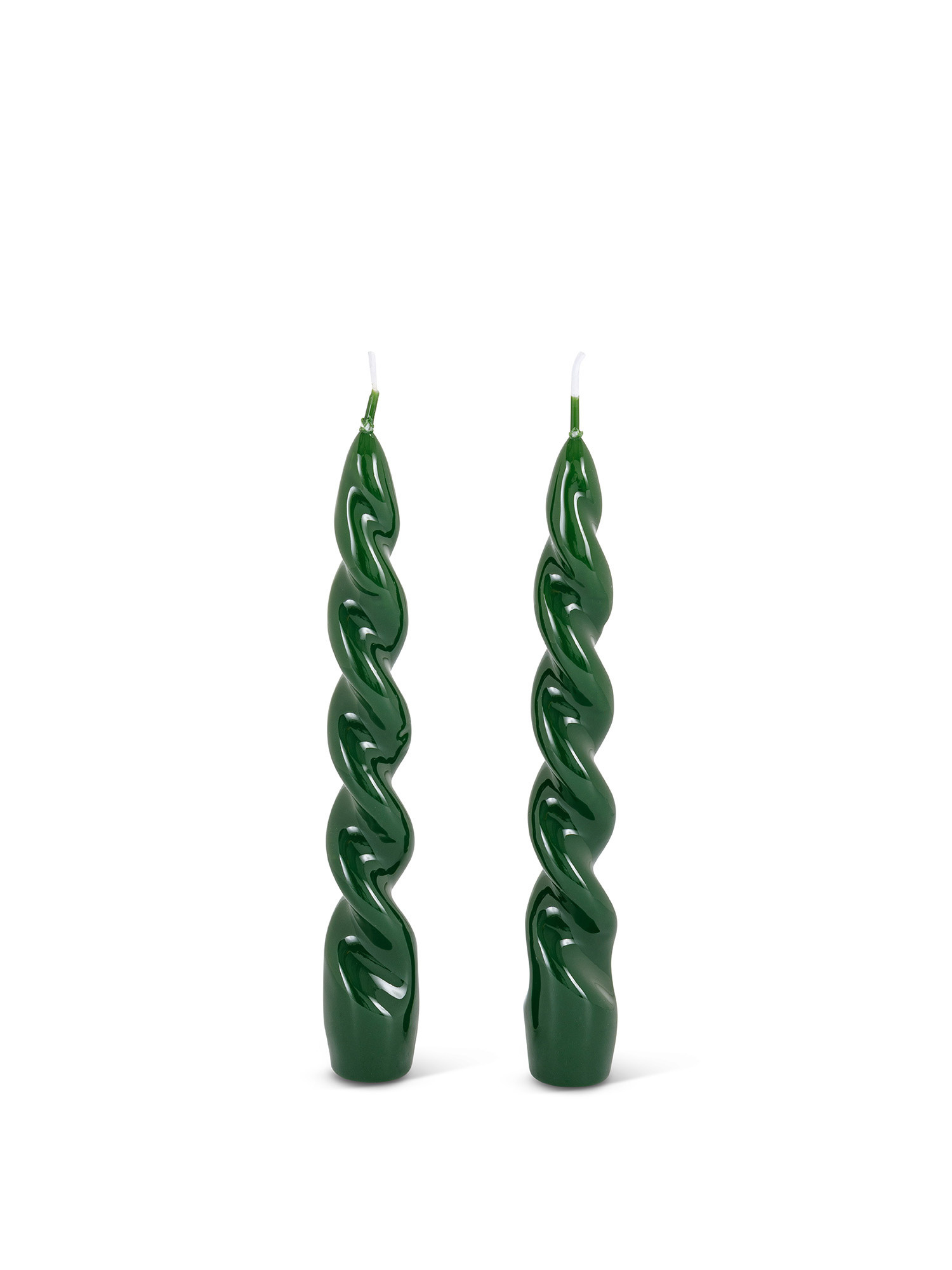 Set of 2 torchon candles in lacquered wax made in Italy, Dark Green, large image number 0