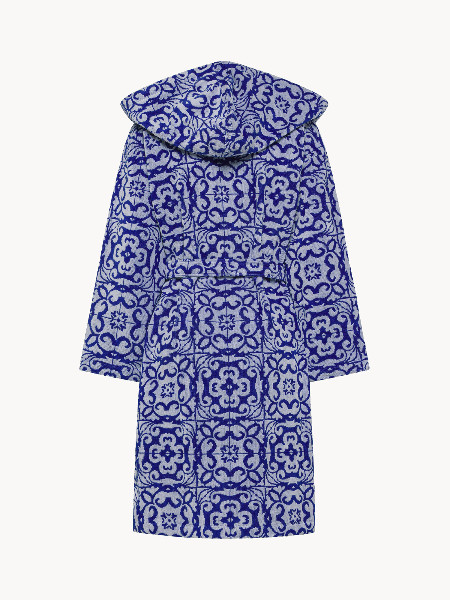 Accappatoio in cotone velour fantasia azulejos, Blu, large image number 1