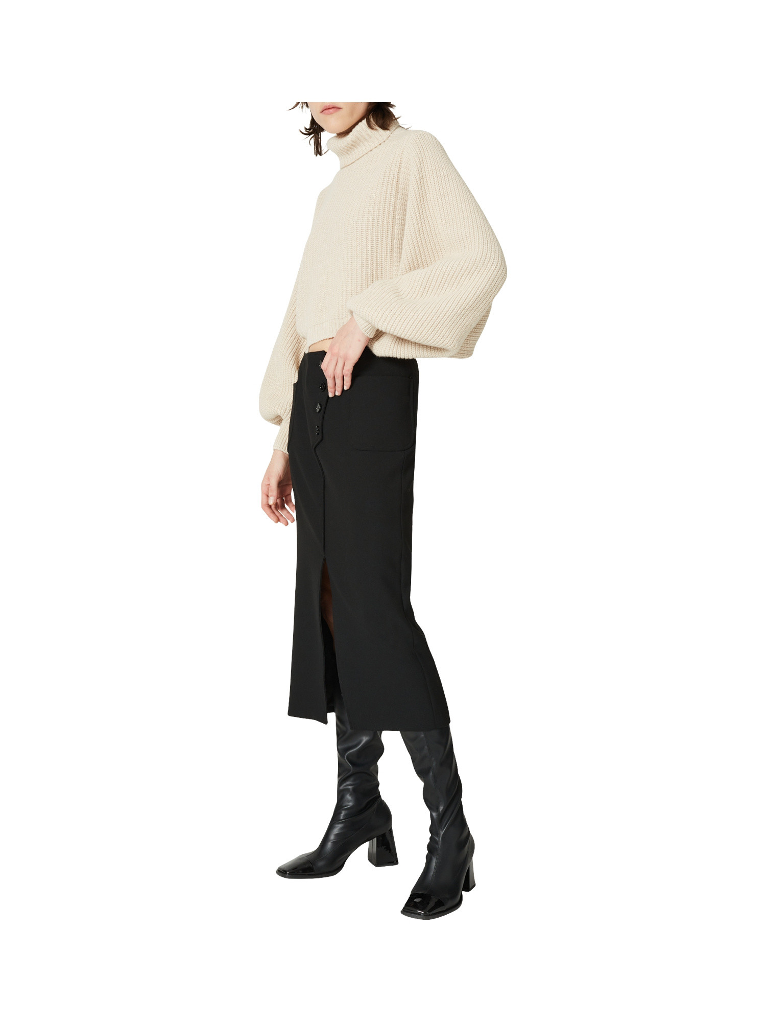 Maglia cropped oversized in misto lana a coste, Beige, large image number 3