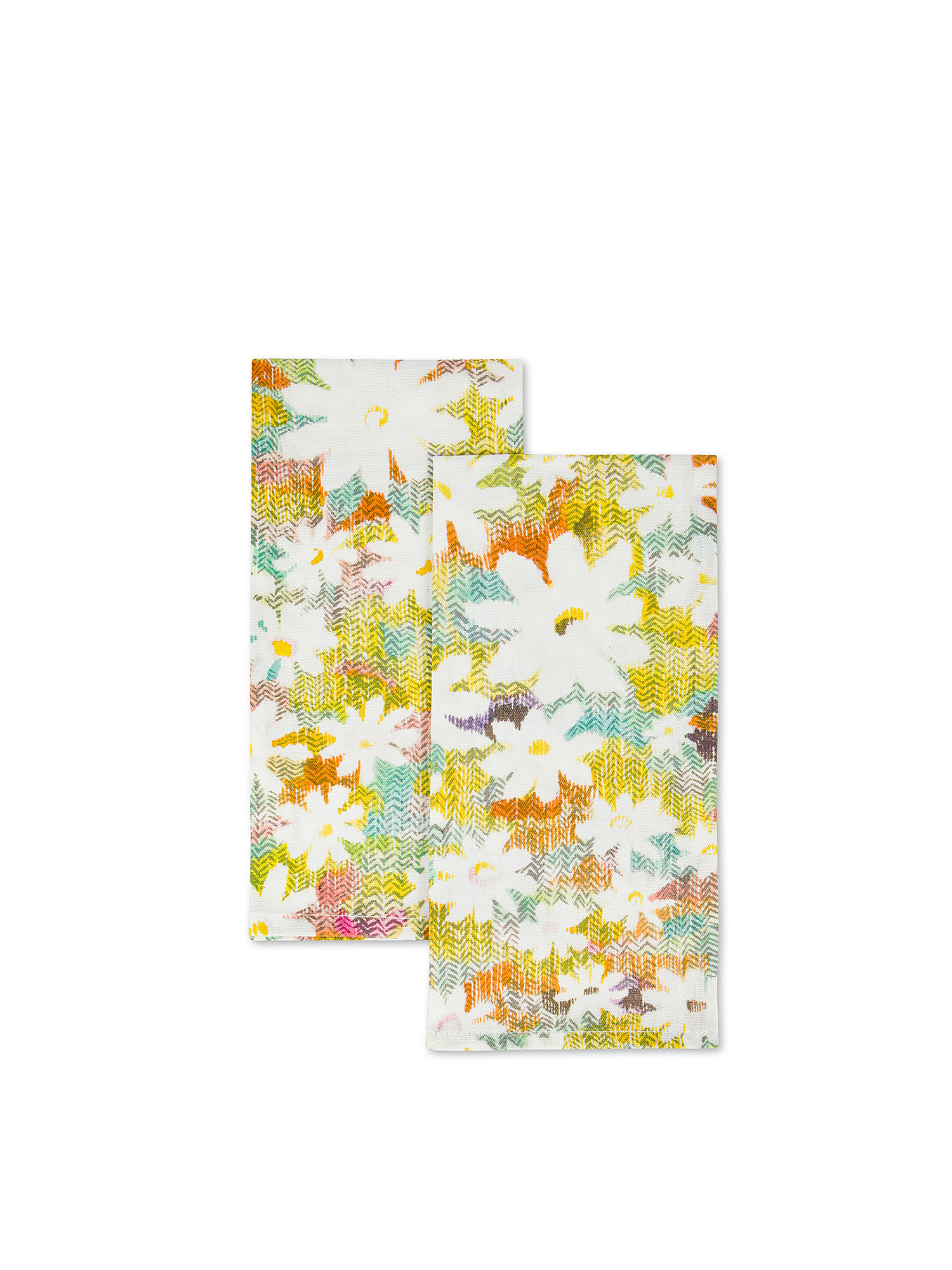 Set of 2 daisy print cotton tea towels, Multicolor, large image number 0