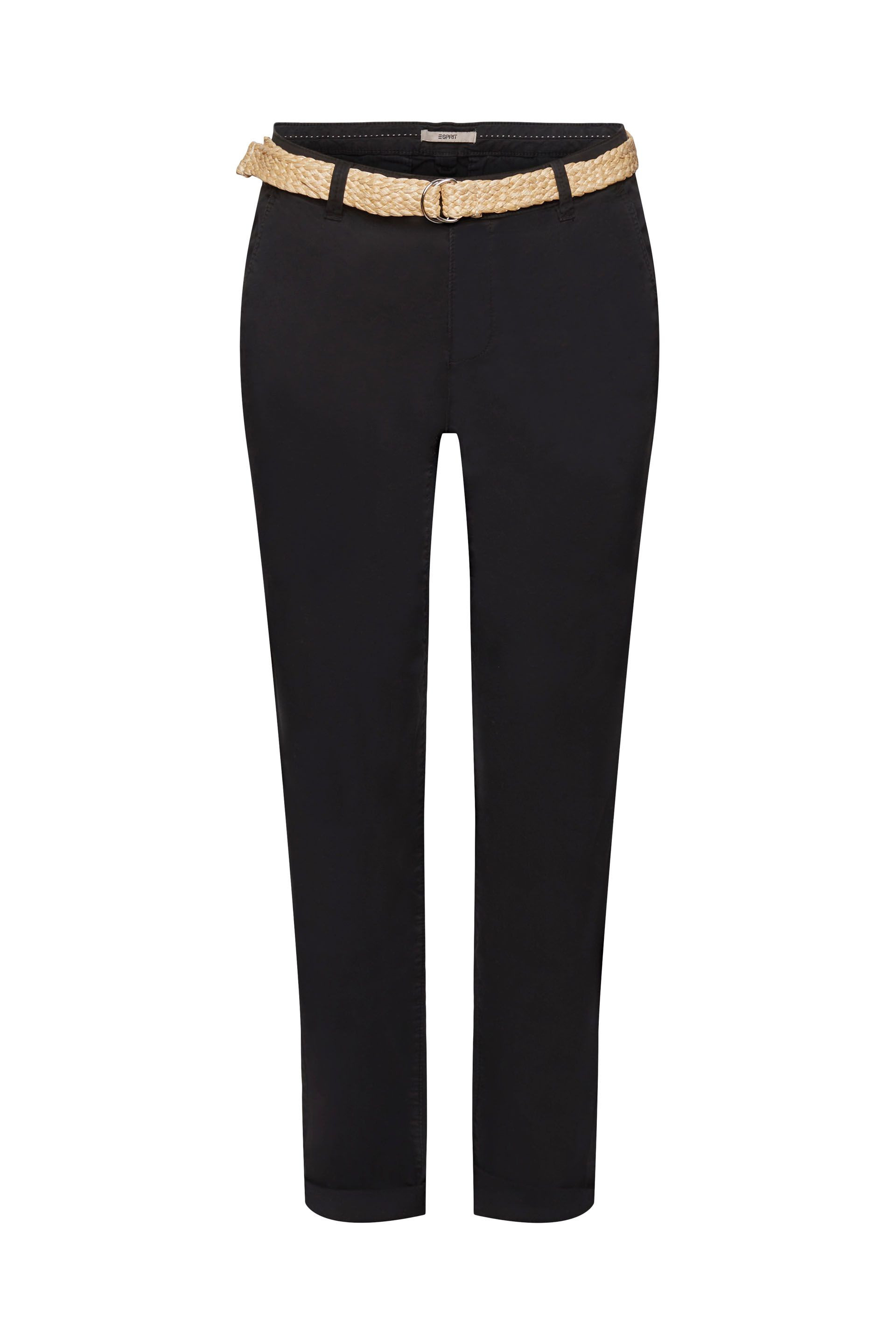 Esprit - Pantaloni chino cropped con cintura, Nero, large image number 0