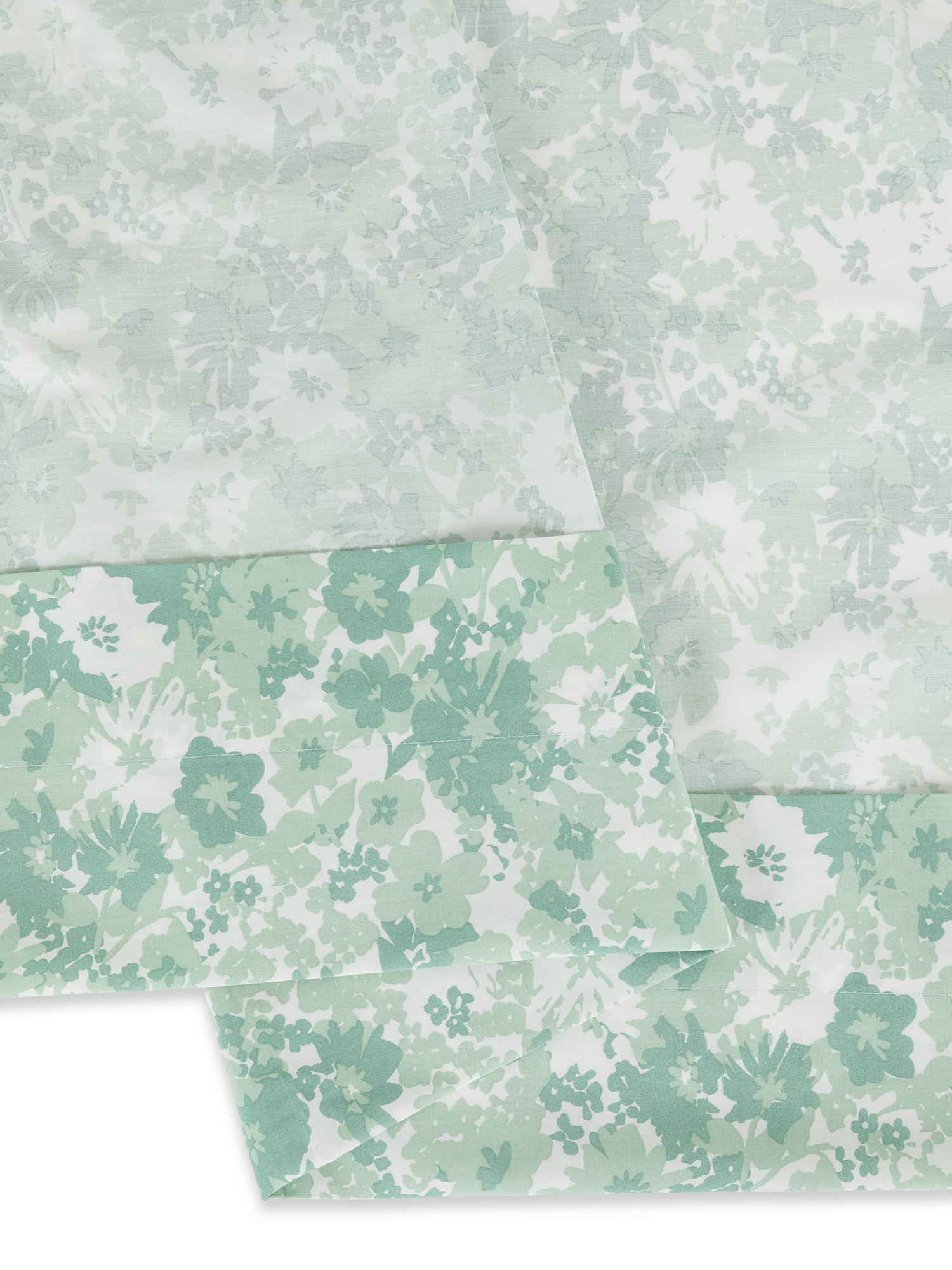 Flat sheet in percale cotton with floral pattern, Green, large image number 1