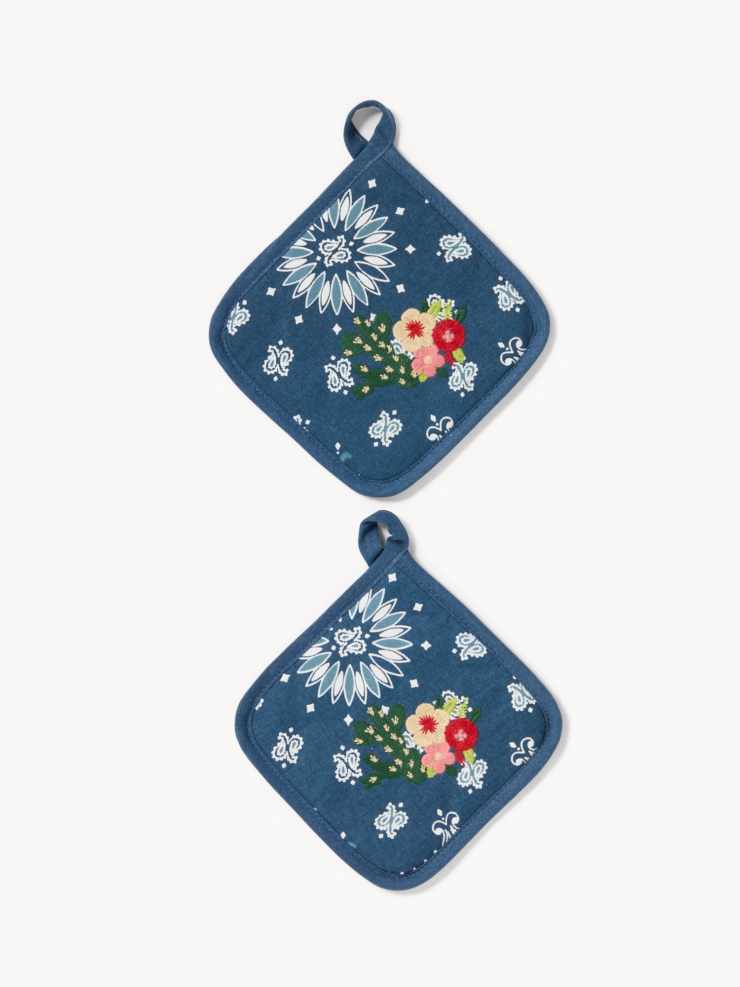 Pure cotton oven mitt with bandana print and embroidery - Discounted Price, Blue, large image number 0