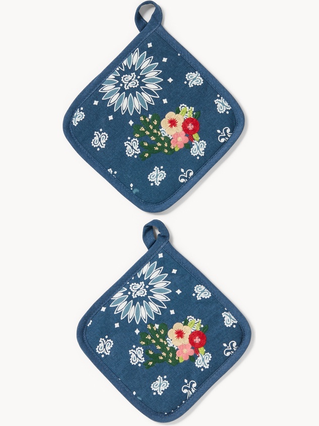 Pure cotton oven mitt with bandana print and embroidery - Discounted Price
