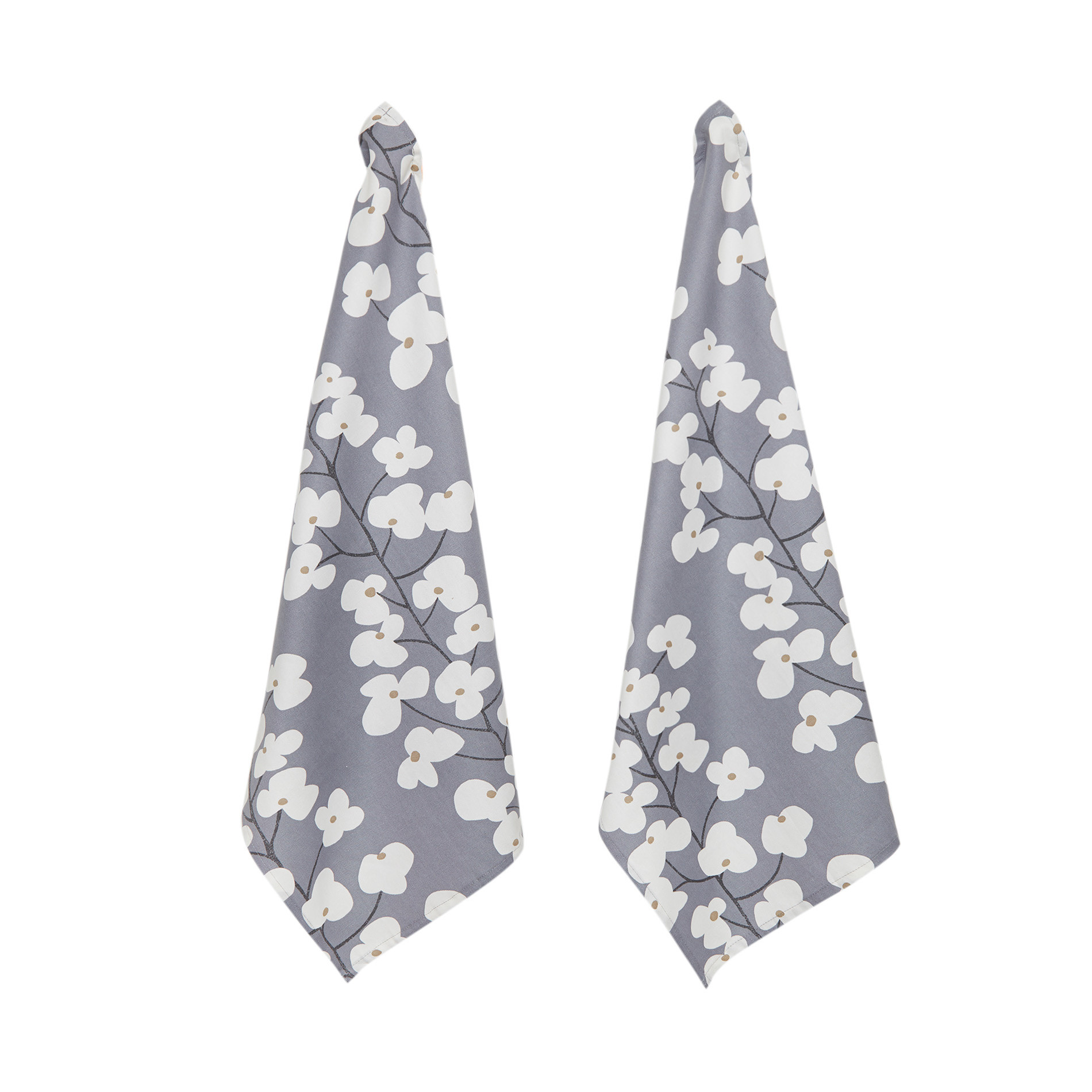 Set 2 strofinacci cotone stampa fiori, Bianco/Blu, large image number 0