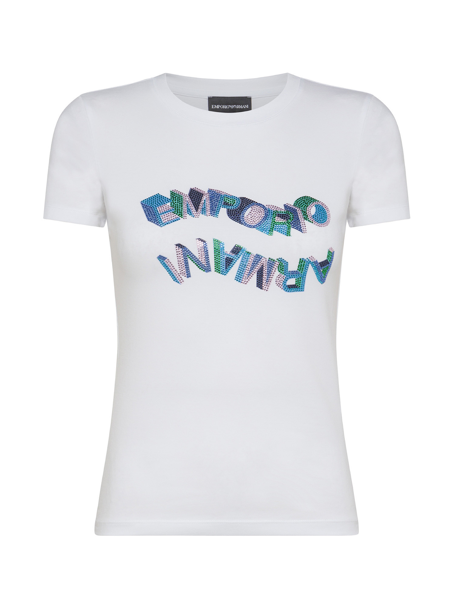 Emporio Armani - T-shirt con logo strass, Bianco, large image number 0