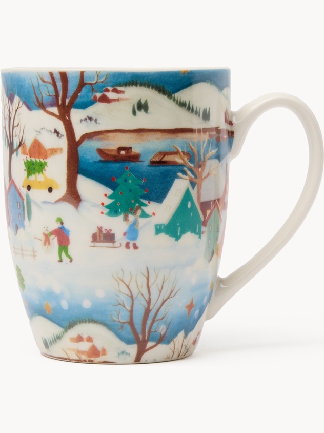New bone china mug with a Christmas landscape motif