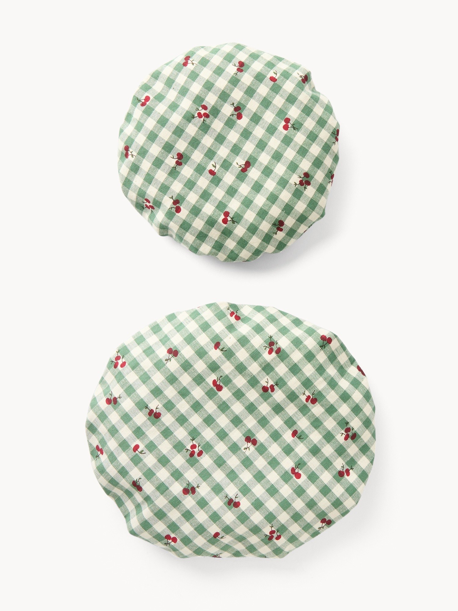 Set di 2 copri ciotole in puro cotone vichy con stampa ciliegie e volant - Prezzo di lancio, Verde, large image number 0