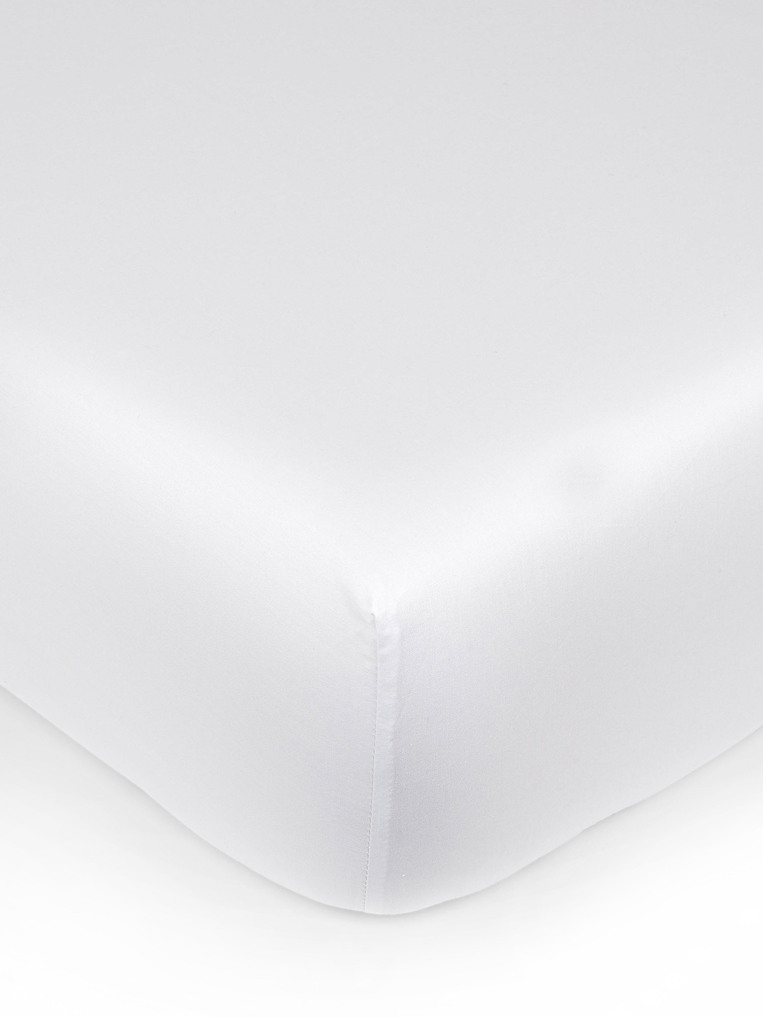 Solid color percale cotton fitted sheet, White, large image number 0