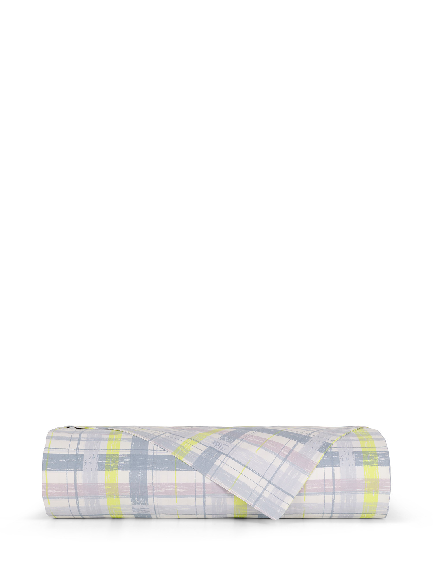 Smooth cotton percale sheet with check print, Multicolor, large image number 1