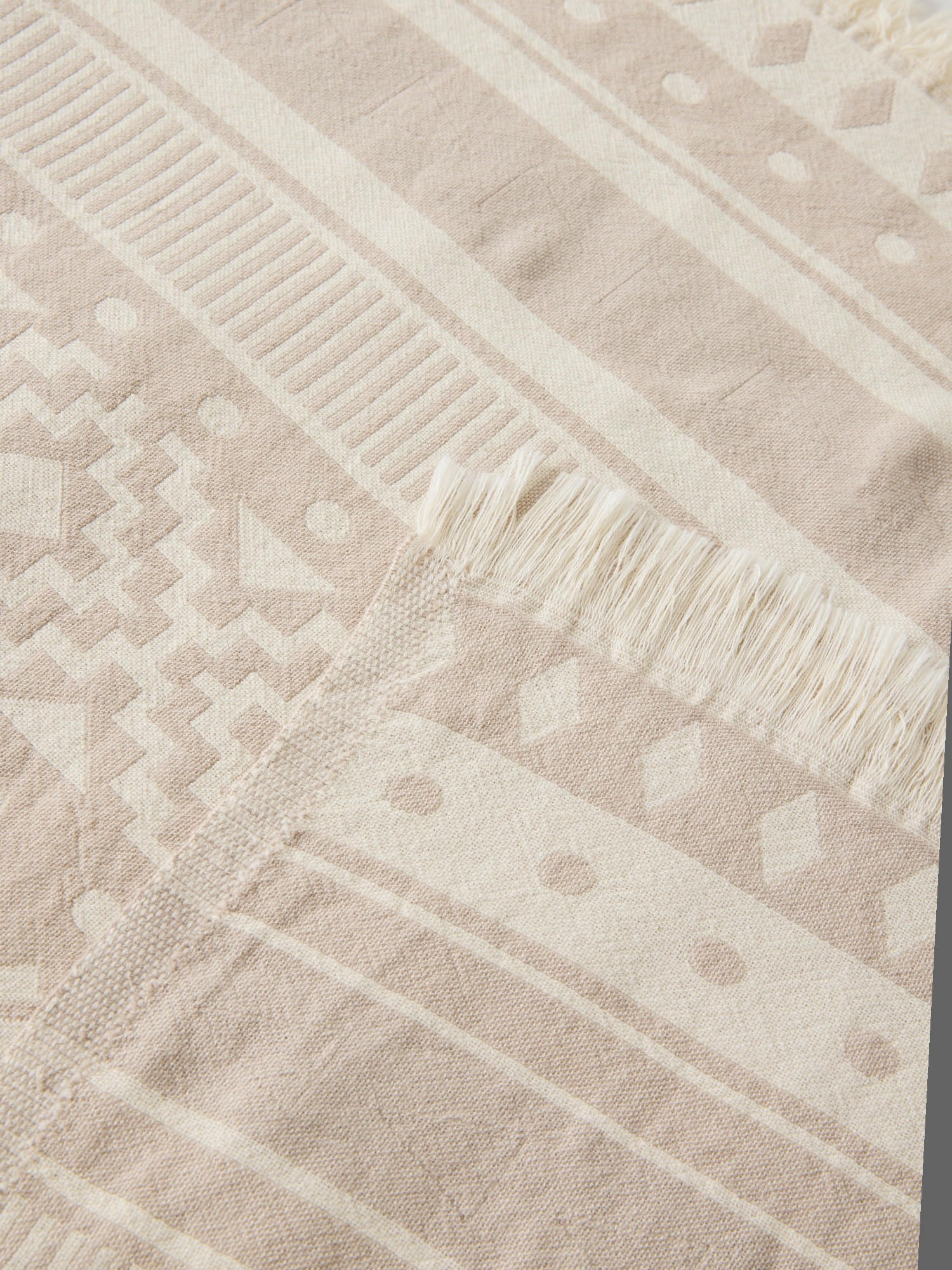 Pure Cotton Jacquard Throw - Introductory Price, Beige, large image number 1