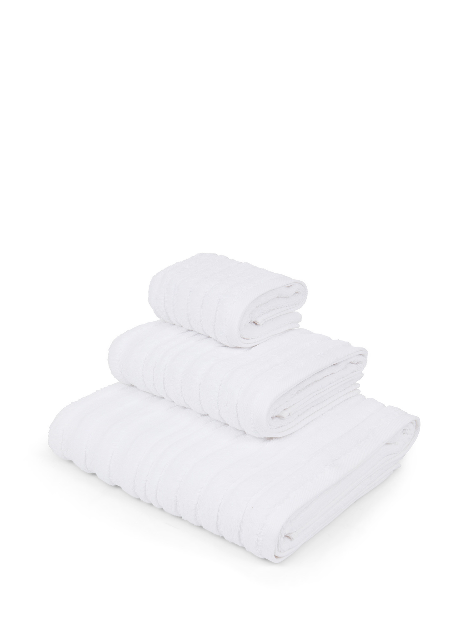 Asciugamano in spugna di cotone con righe a rilievo, Bianco, large image number 0