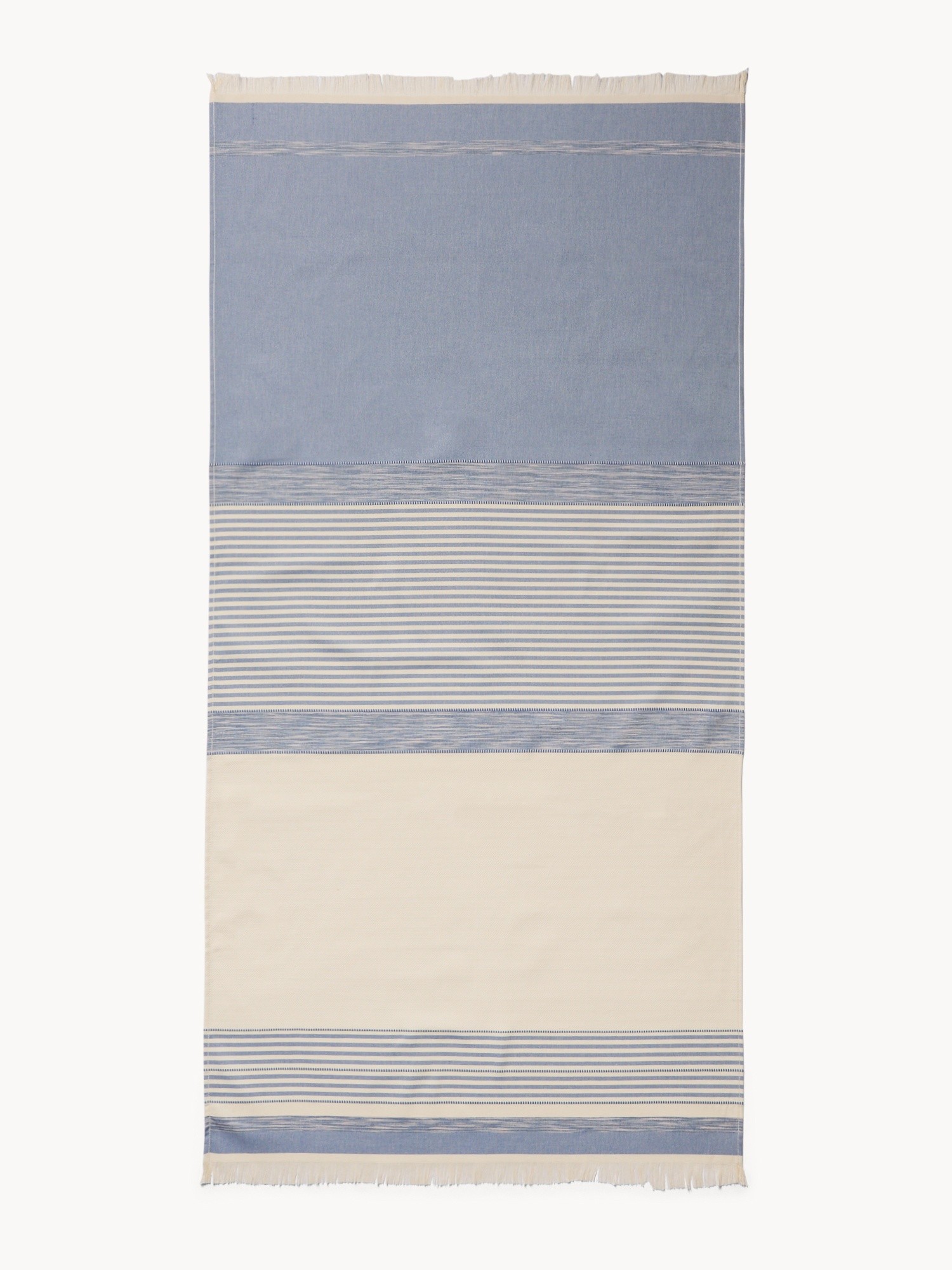 Fringed pure cotton hammam beach towel - Introductory price, Blue, large image number 0