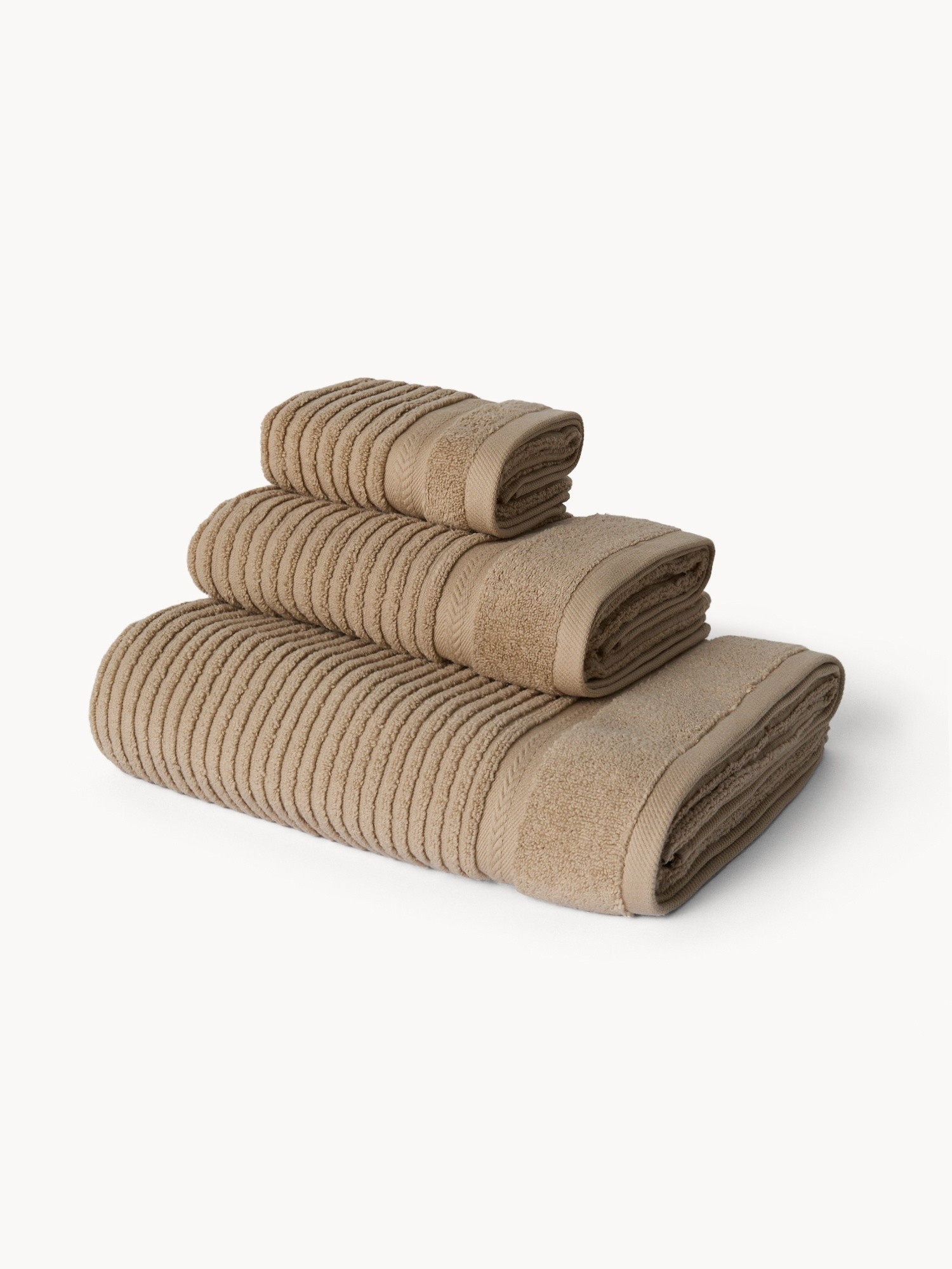 Soft, zero-twist, pure cotton striped terry towel - Discounted price, Dark Beige, large image number 0