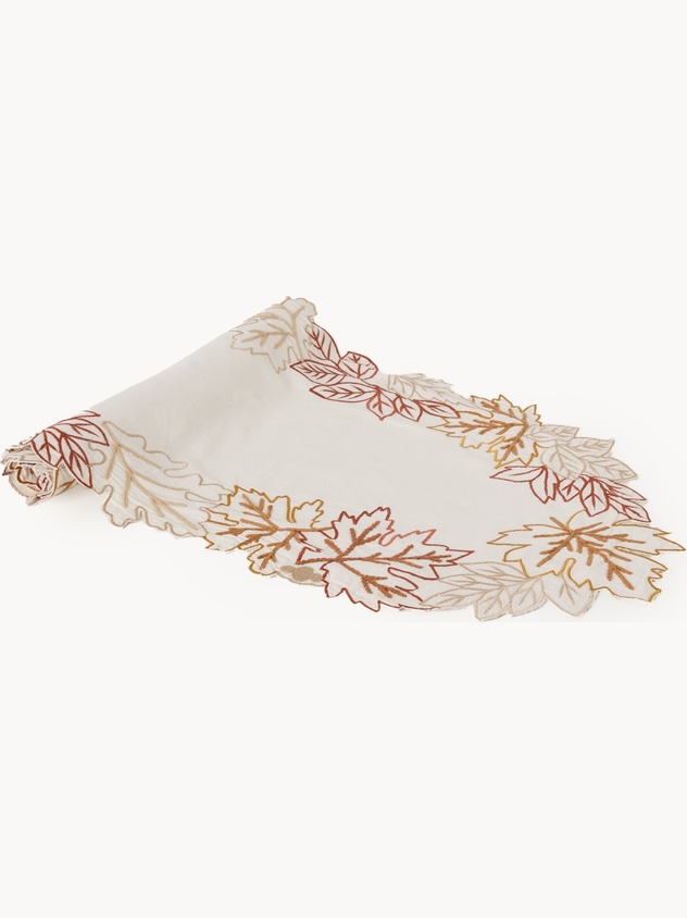 Embroidered foliage cotton table runner