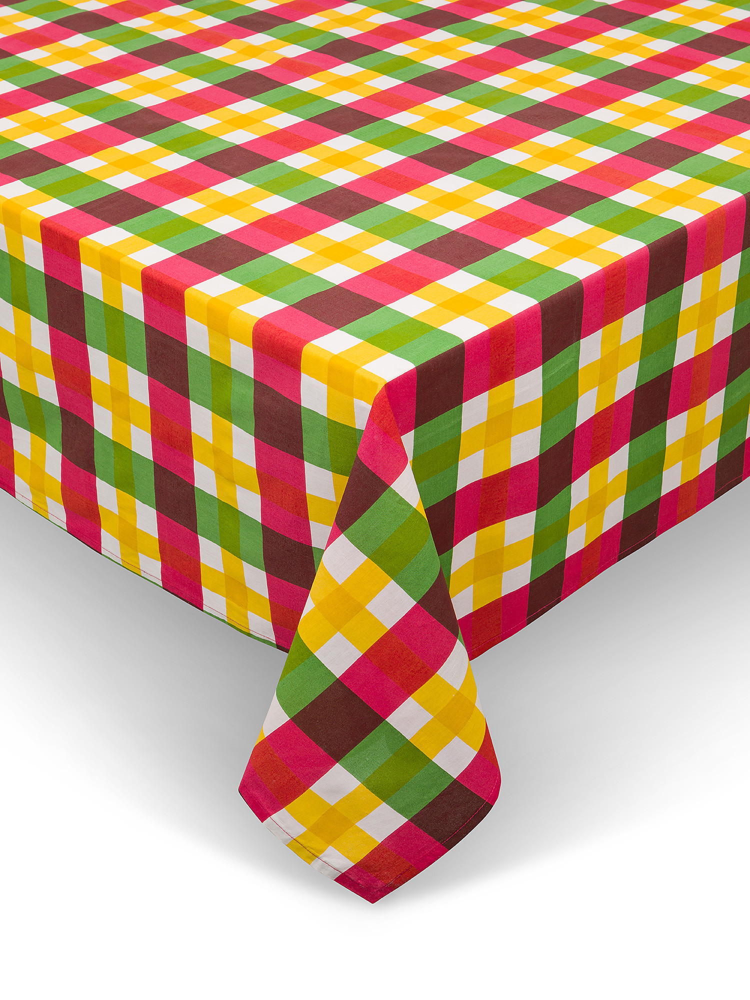 Pure cotton check print tablecloth, Yellow, large image number 0