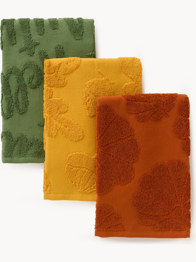Set of 3 jacquard-weave cotton terry tea towels