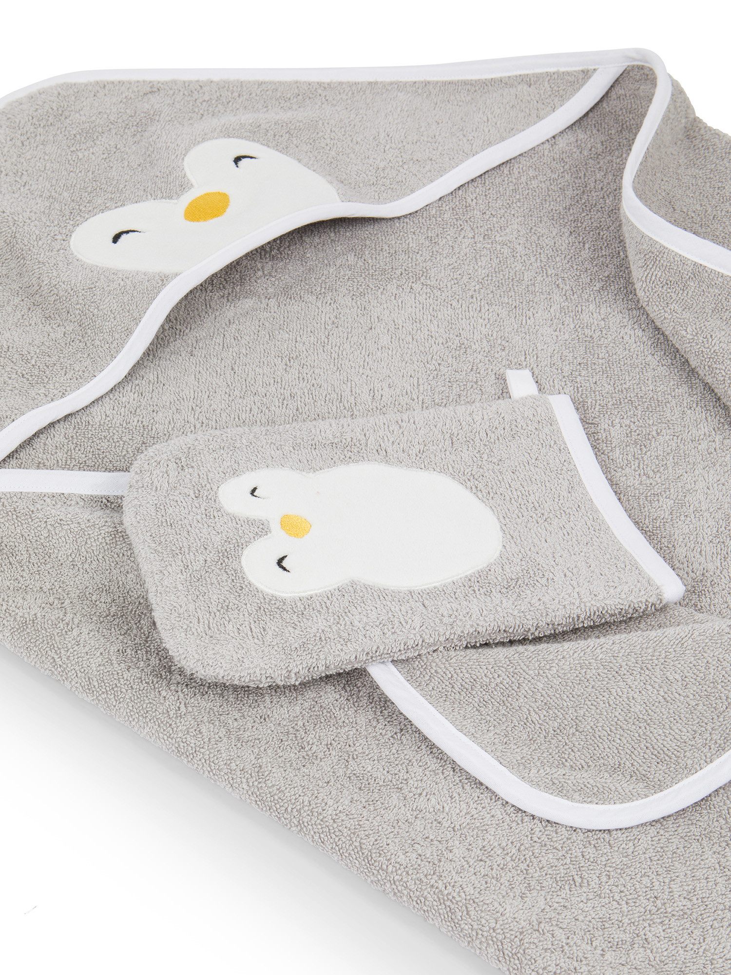 Penguin embroidery baby bath set, Grey, large image number 2