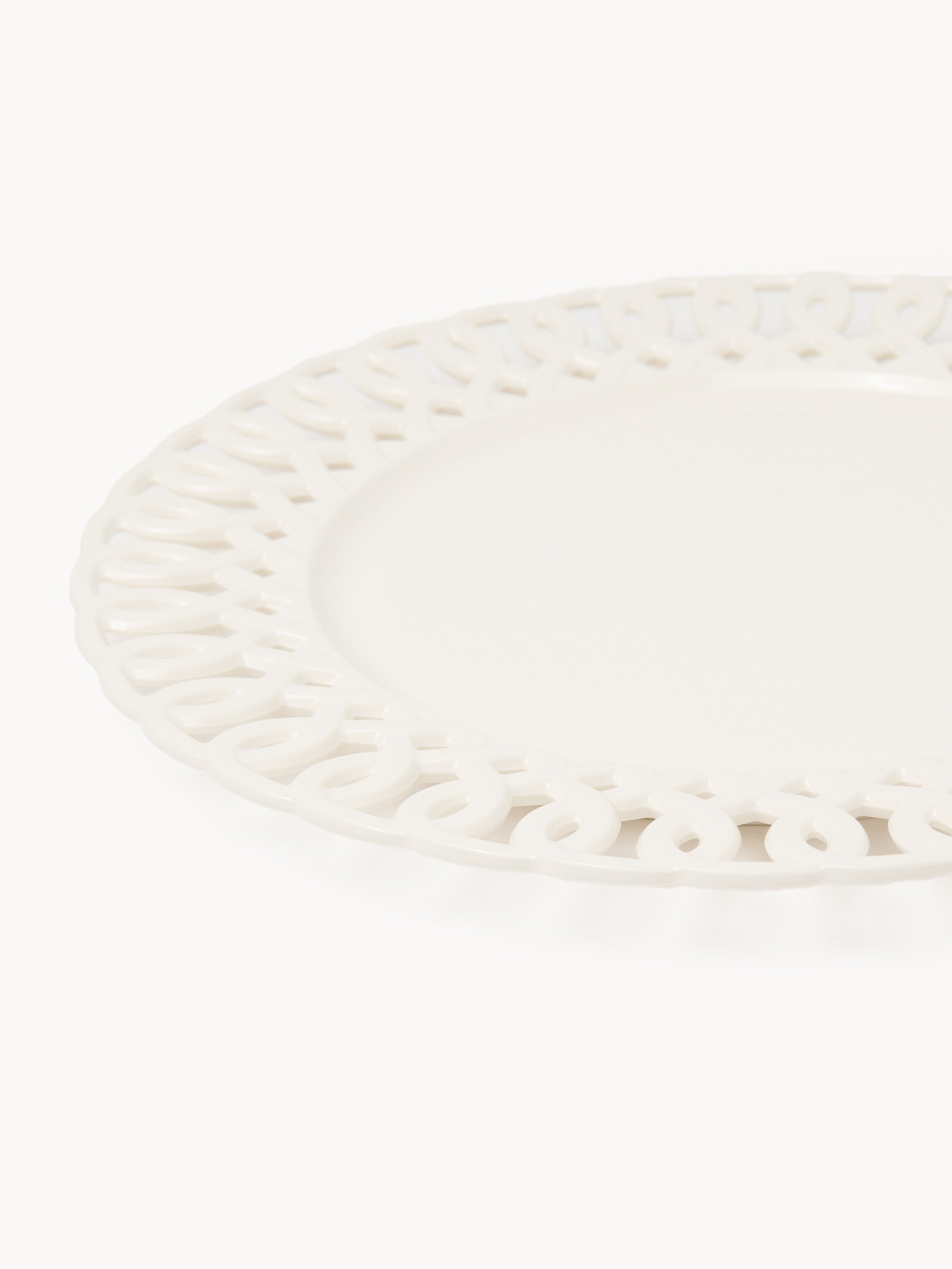 Porcelain serving platter with a pierced (openwork) rim, White, large image number 1