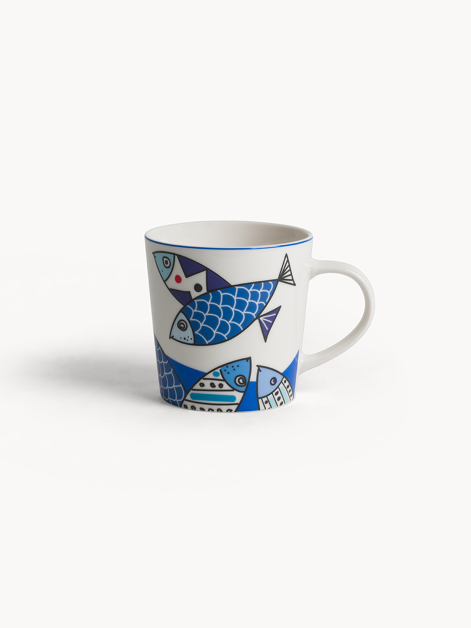 Mug in porcellana motivo pesci, Azzurro, large image number 0