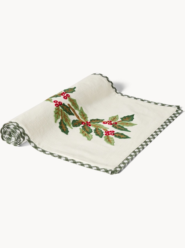 Runner in puro cotone ricamato