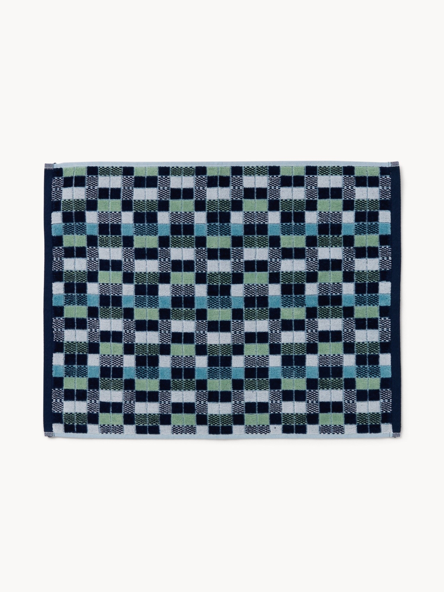 Pure cotton velour towel with checked pattern - Discounted price, Blue, large image number 1