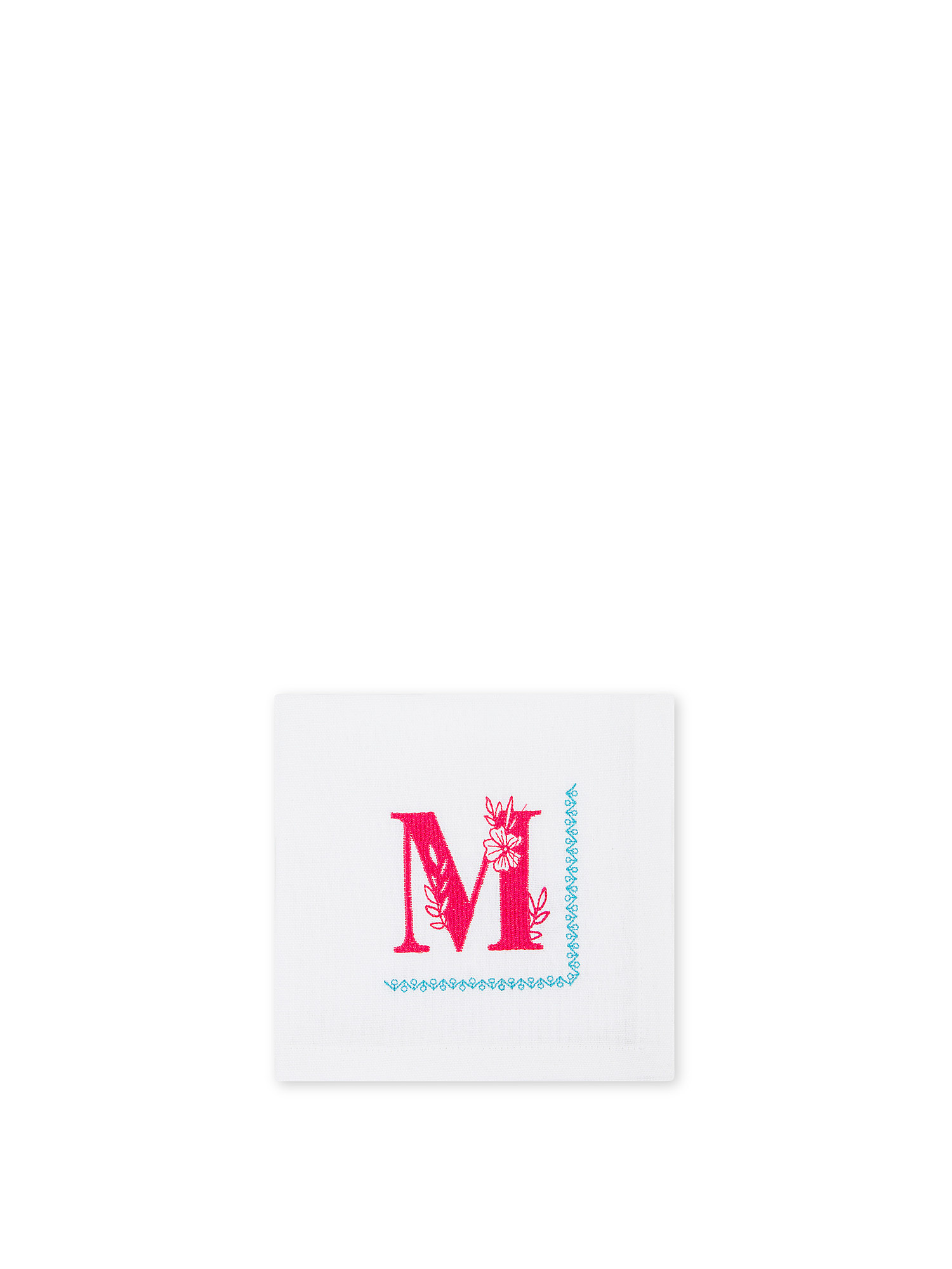 Pure cotton napkin with letter M embroidery, White, large image number 0