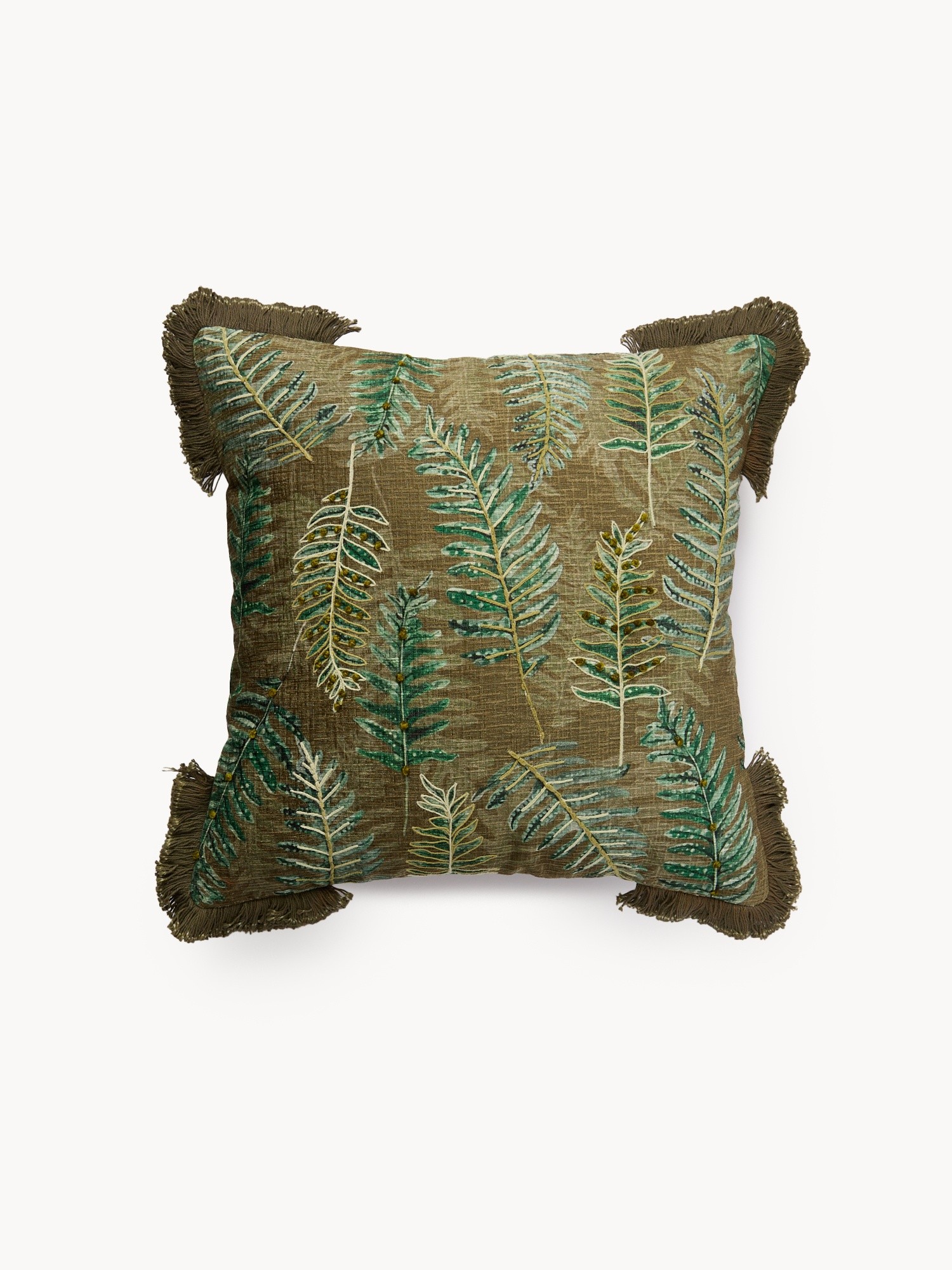 Cuscino stampato con frangette 45x45cm, Verde, large image number 0