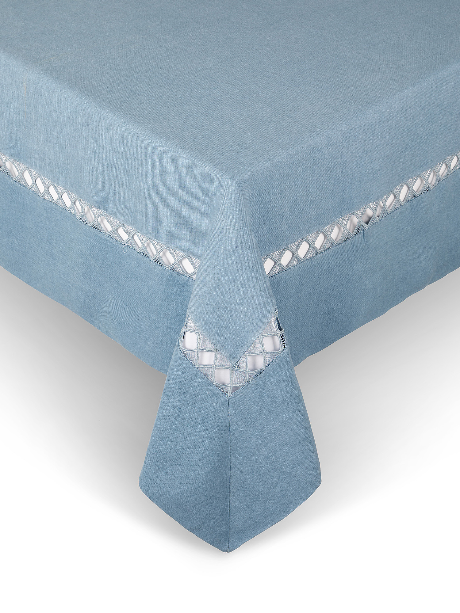 Pure linen tablecloth with openwork edge, Light Blue, large image number 0