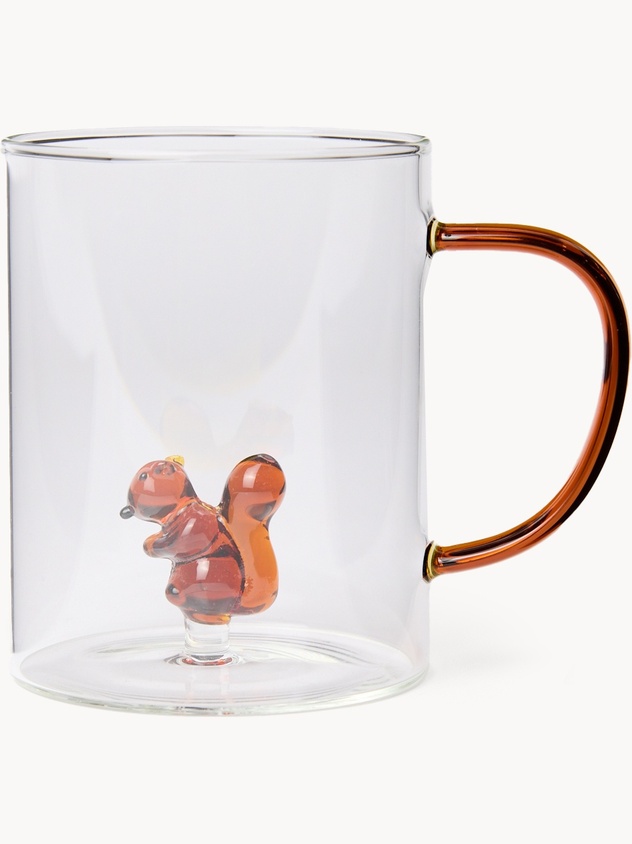 Borosilicate glass mug with a squirrel detail