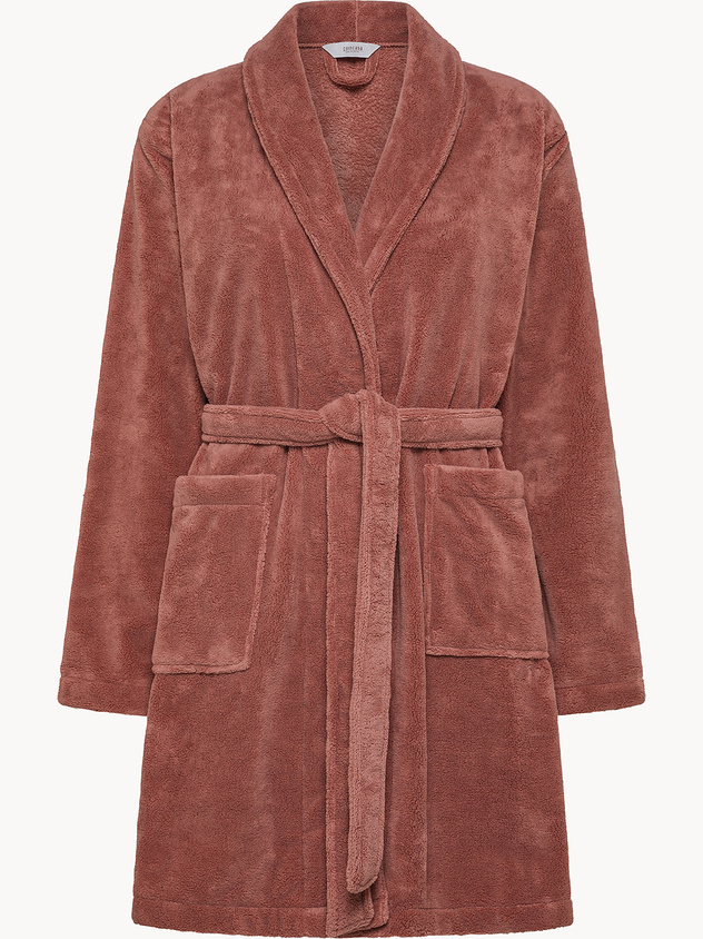 Fleece robe with kimono neckline