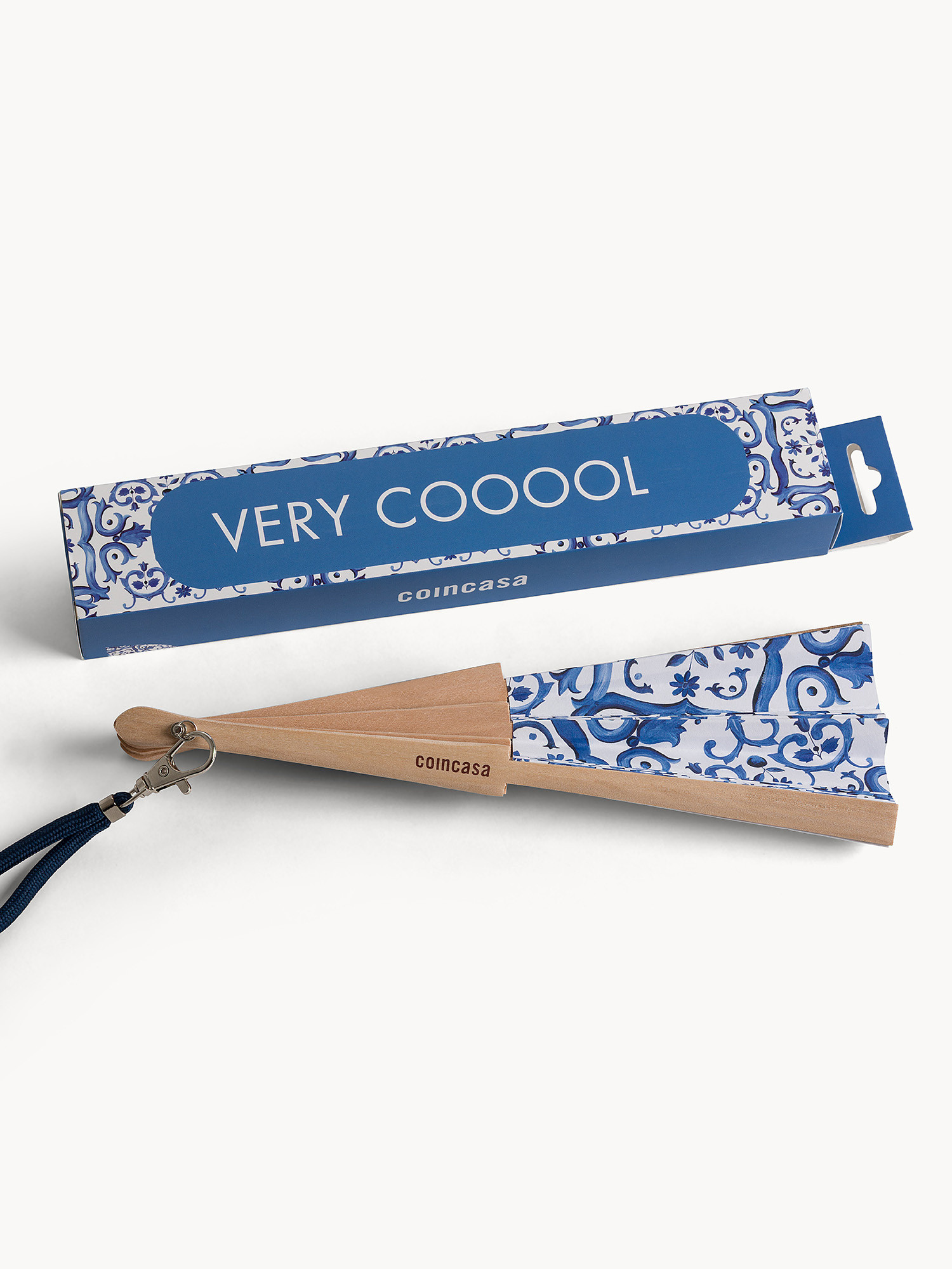  Natural wood and paper fan, Blue, large image number 1