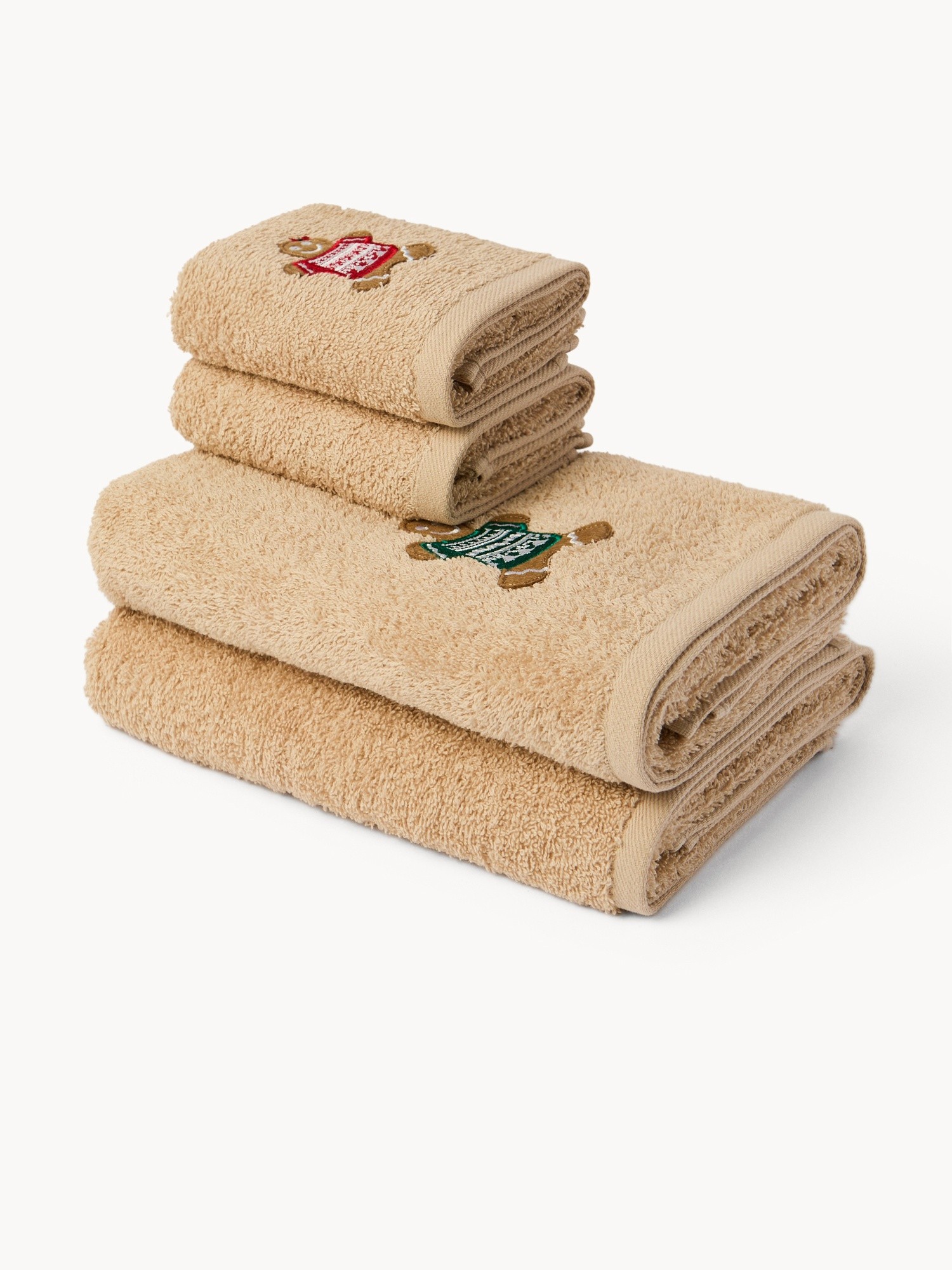 Set 2 asciugamani in spugna di cotone per Lui&Lei, Beige, large image number 0