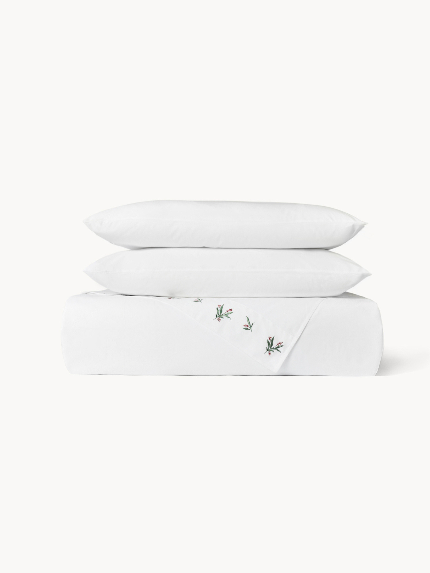 Embroidered cotton percale flat sheet, White, large image number 0
