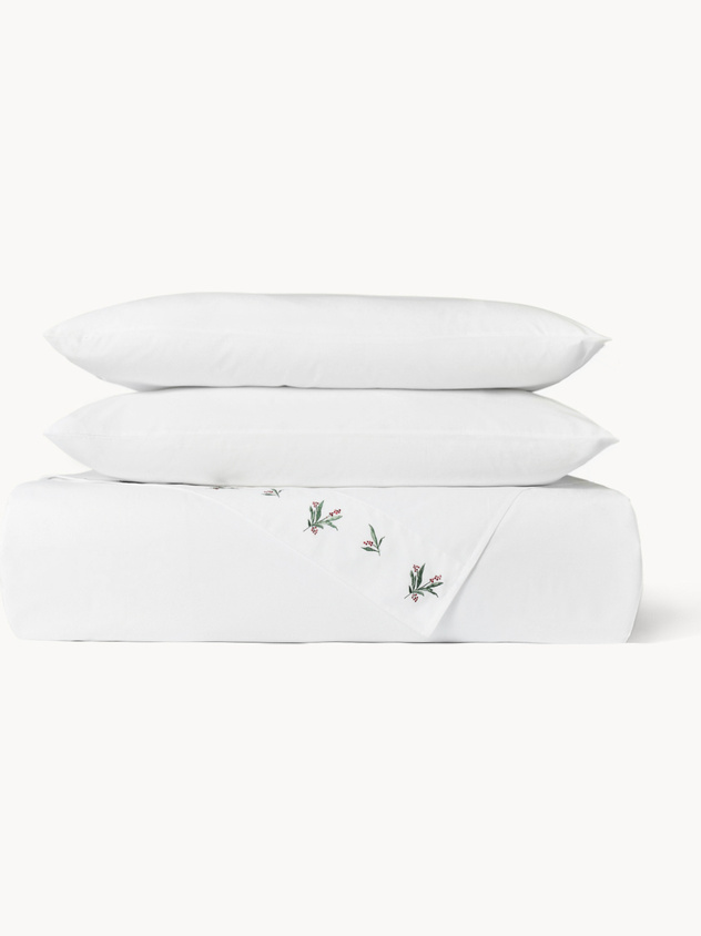 Embroidered cotton percale flat sheet