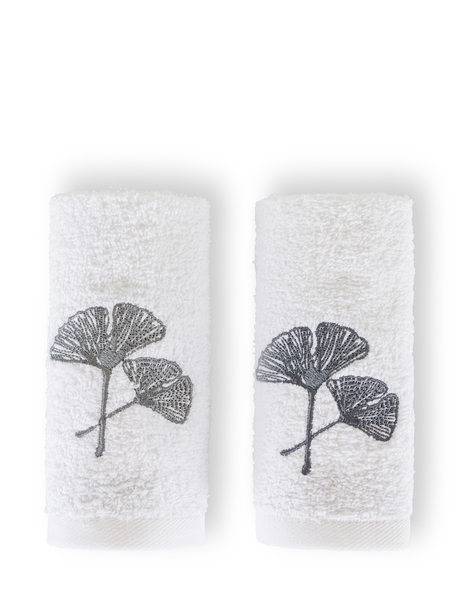 Set of 2 sponge washcloths in ginko embroidered cotton, White, large image number 0